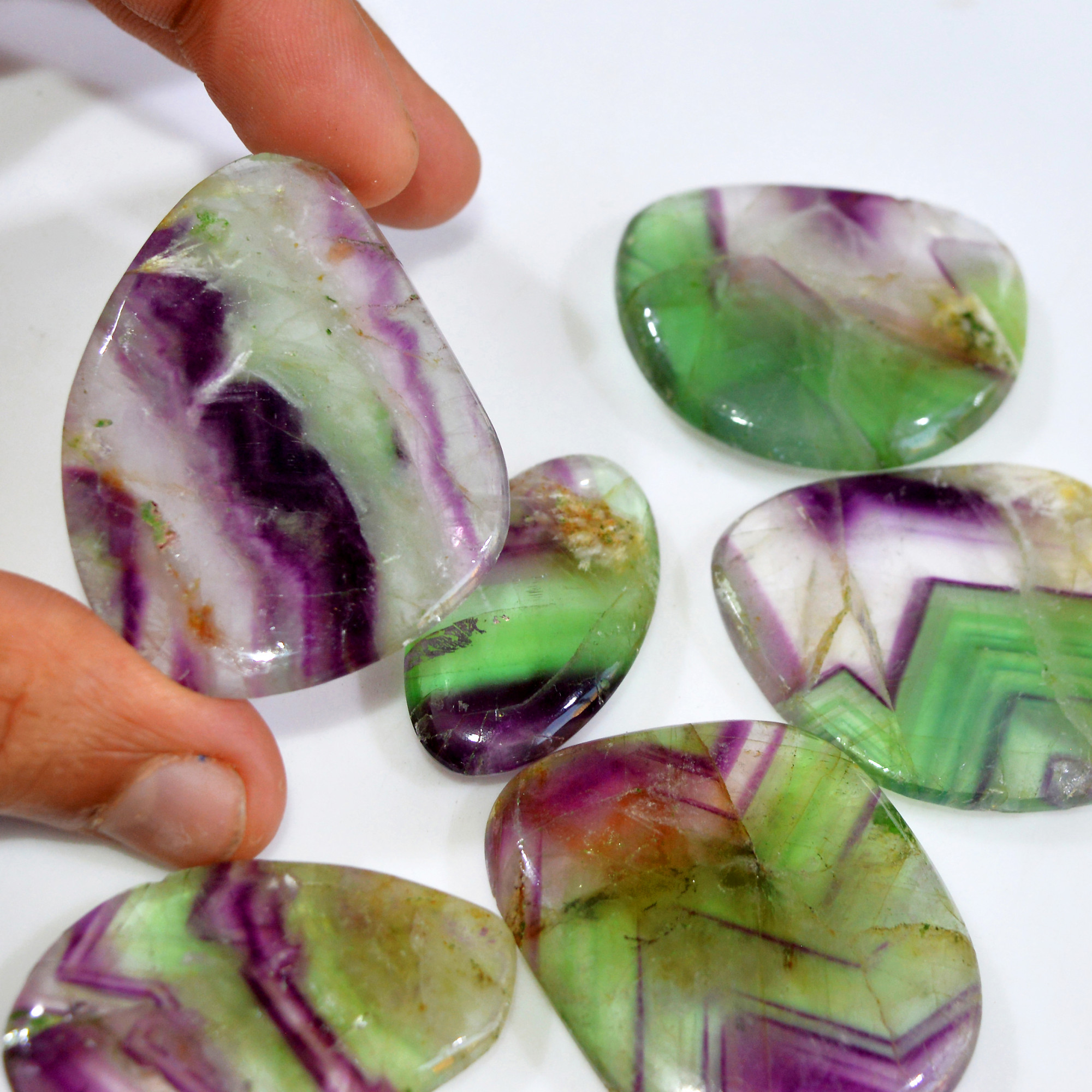 6 Pcs 712 Cts Natural Rainbow Fluorite Palm Briolette Gemstone Polish Healing Crystal For Jewelry Making 48x40 40x20mm 15095