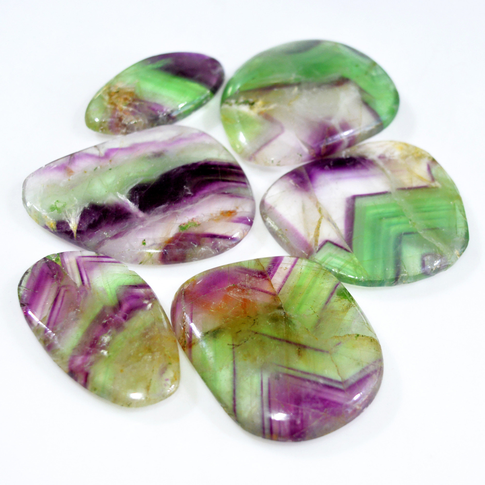 6 Pcs 712 Cts Natural Rainbow Fluorite Palm Briolette Gemstone Polish Healing Crystal For Jewelry Making 48x40 40x20mm 15095