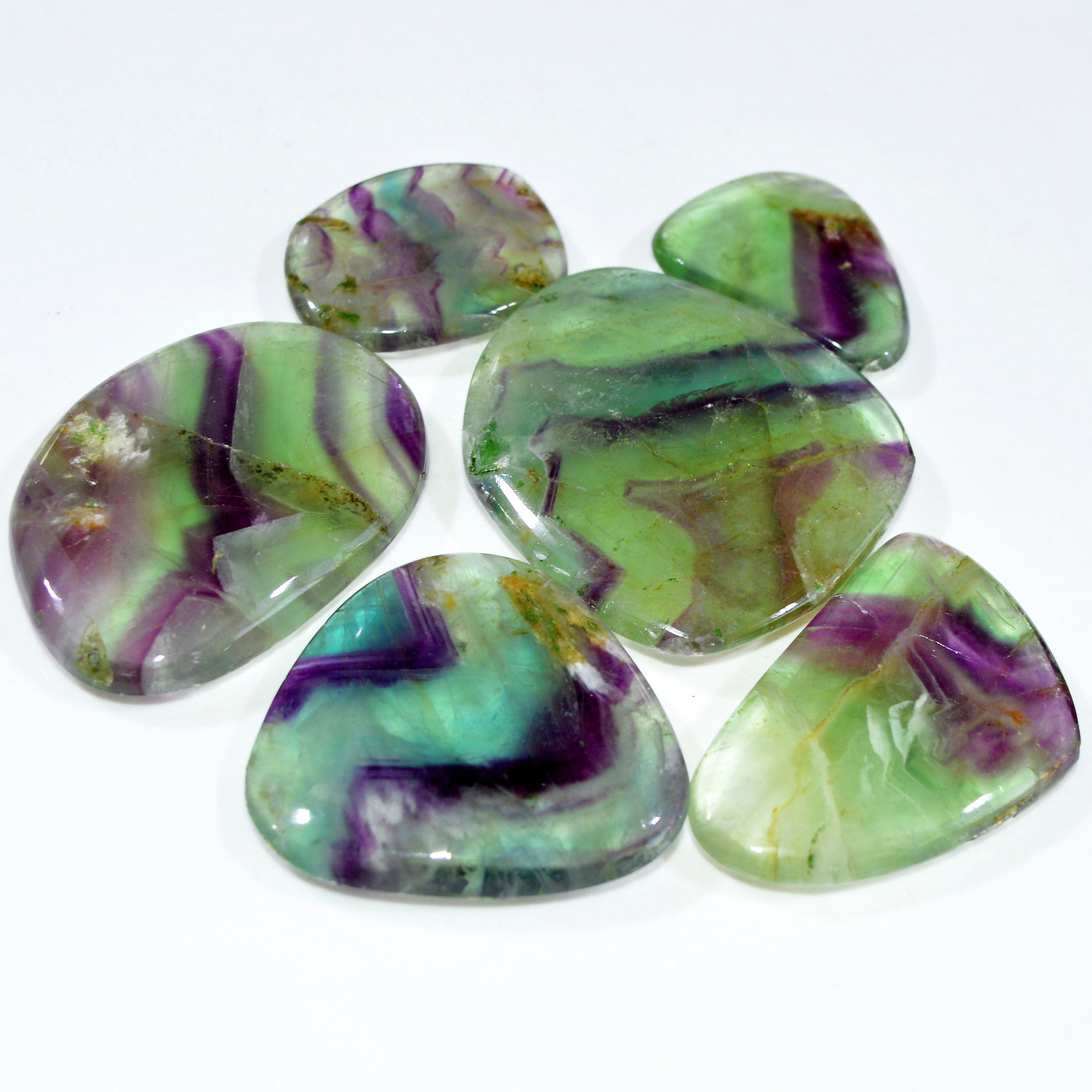 6 Pcs 952 Cts Natural Rainbow Fluorite Palm Briolette Gemstone Polish Healing Crystal For Jewelry Making 53x50 36x31mm 15096