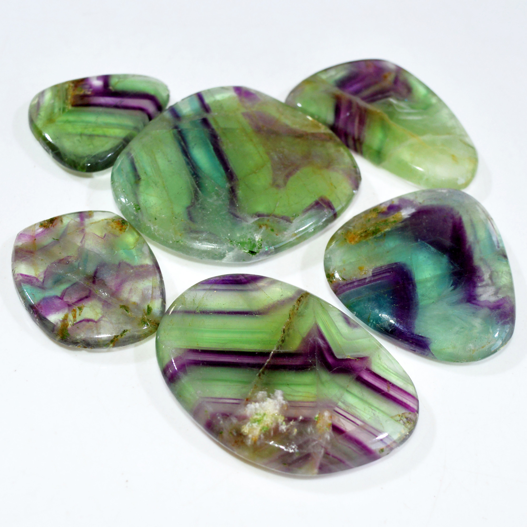 6 Pcs 952 Cts Natural Rainbow Fluorite Palm Briolette Gemstone Polish Healing Crystal For Jewelry Making 53x50 36x31mm R-15096