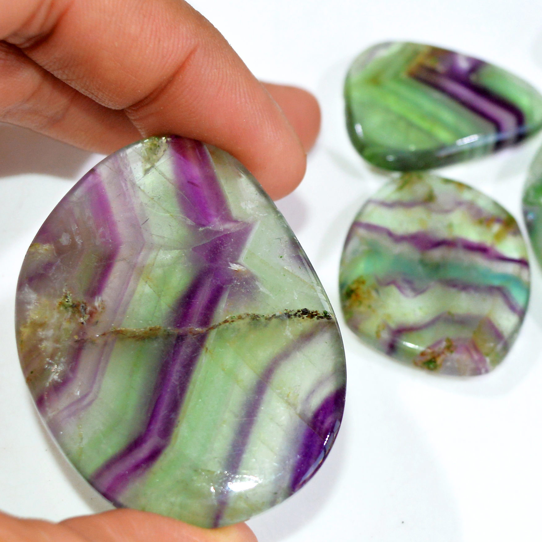 6 Pcs 952 Cts Natural Rainbow Fluorite Palm Briolette Gemstone Polish Healing Crystal For Jewelry Making 53x50 36x31mm 15096
