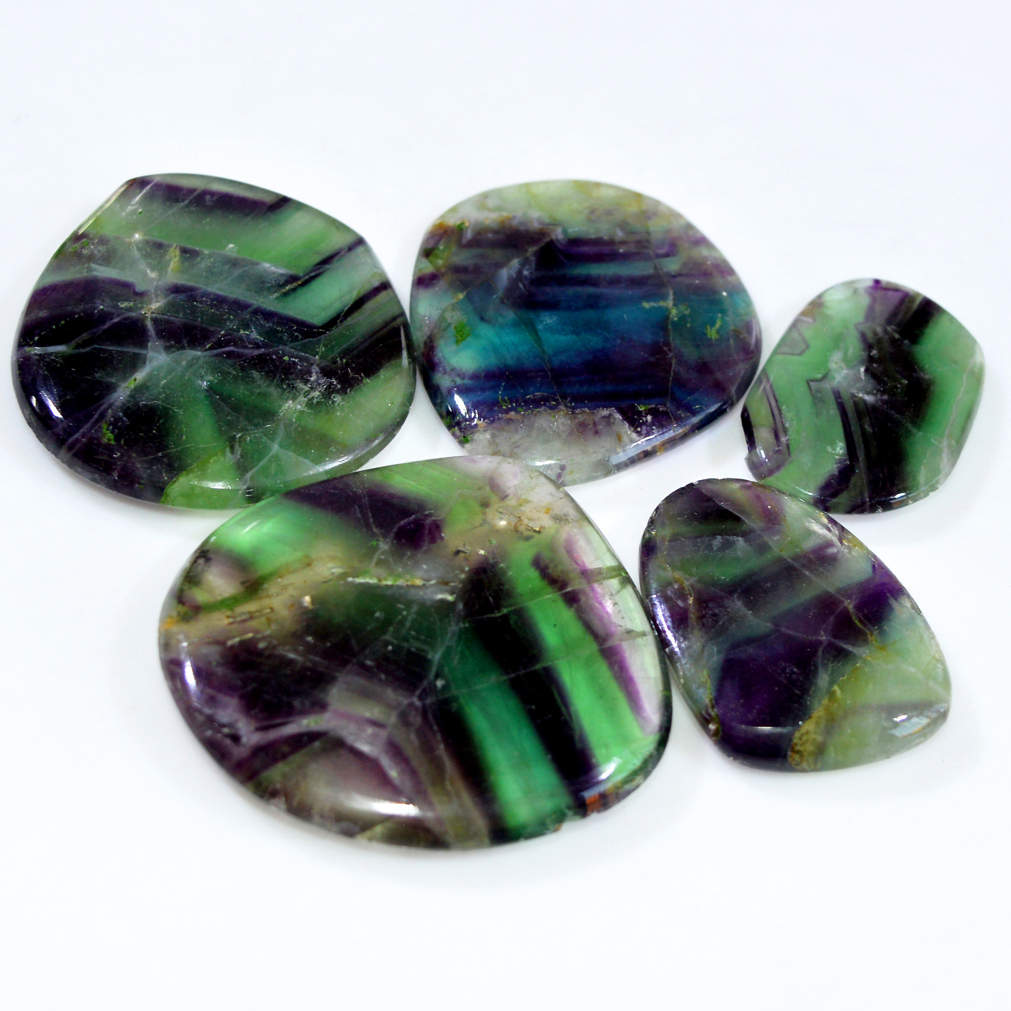 5 Pcs 683 Cts Natural Rainbow Fluorite Palm Briolette Gemstone Polish Healing Crystal For Jewelry Making 50x48 37x25mm R-15097
