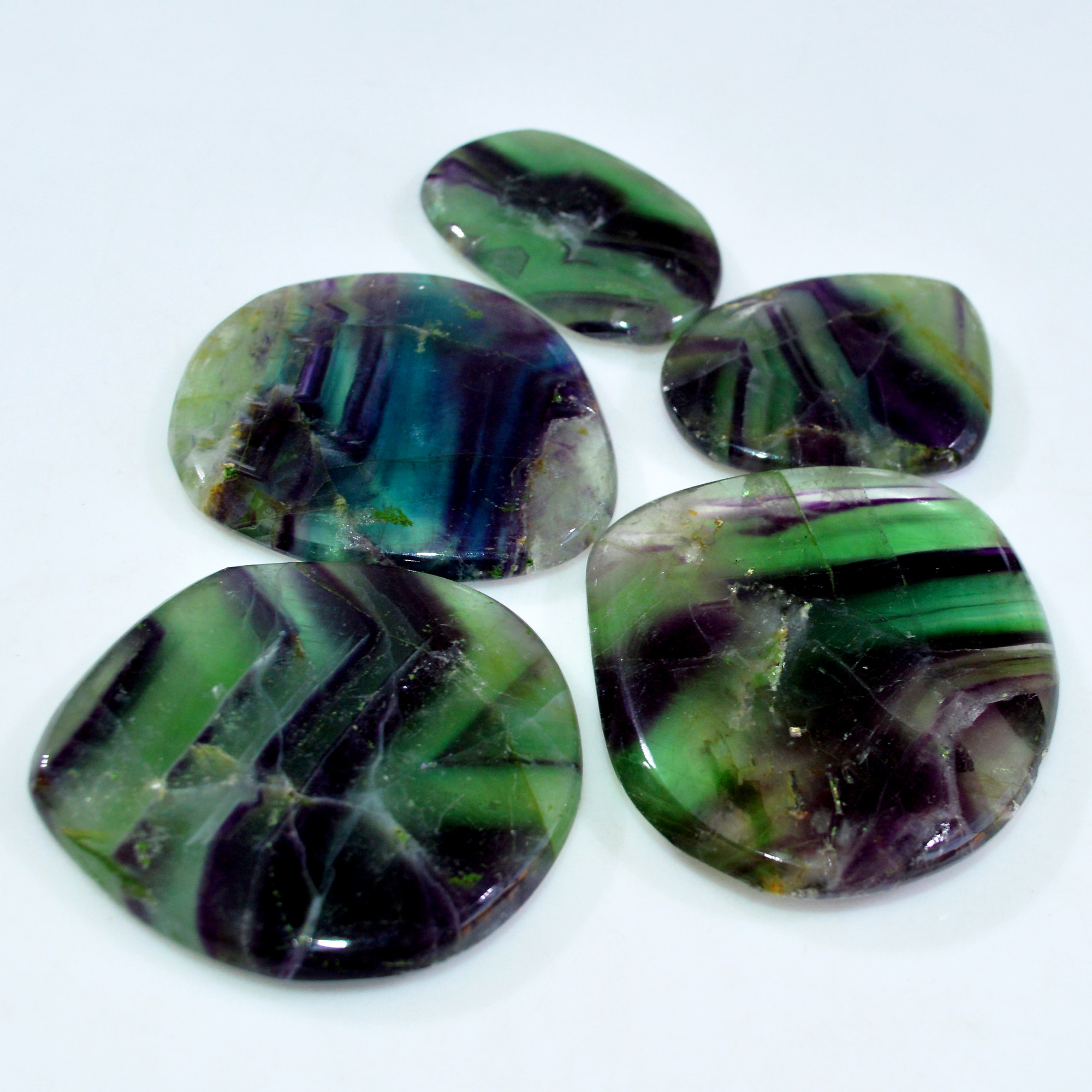 5 Pcs 683 Cts Natural Rainbow Fluorite Palm Briolette Gemstone Polish Healing Crystal For Jewelry Making 50x48 37x25mm 15097