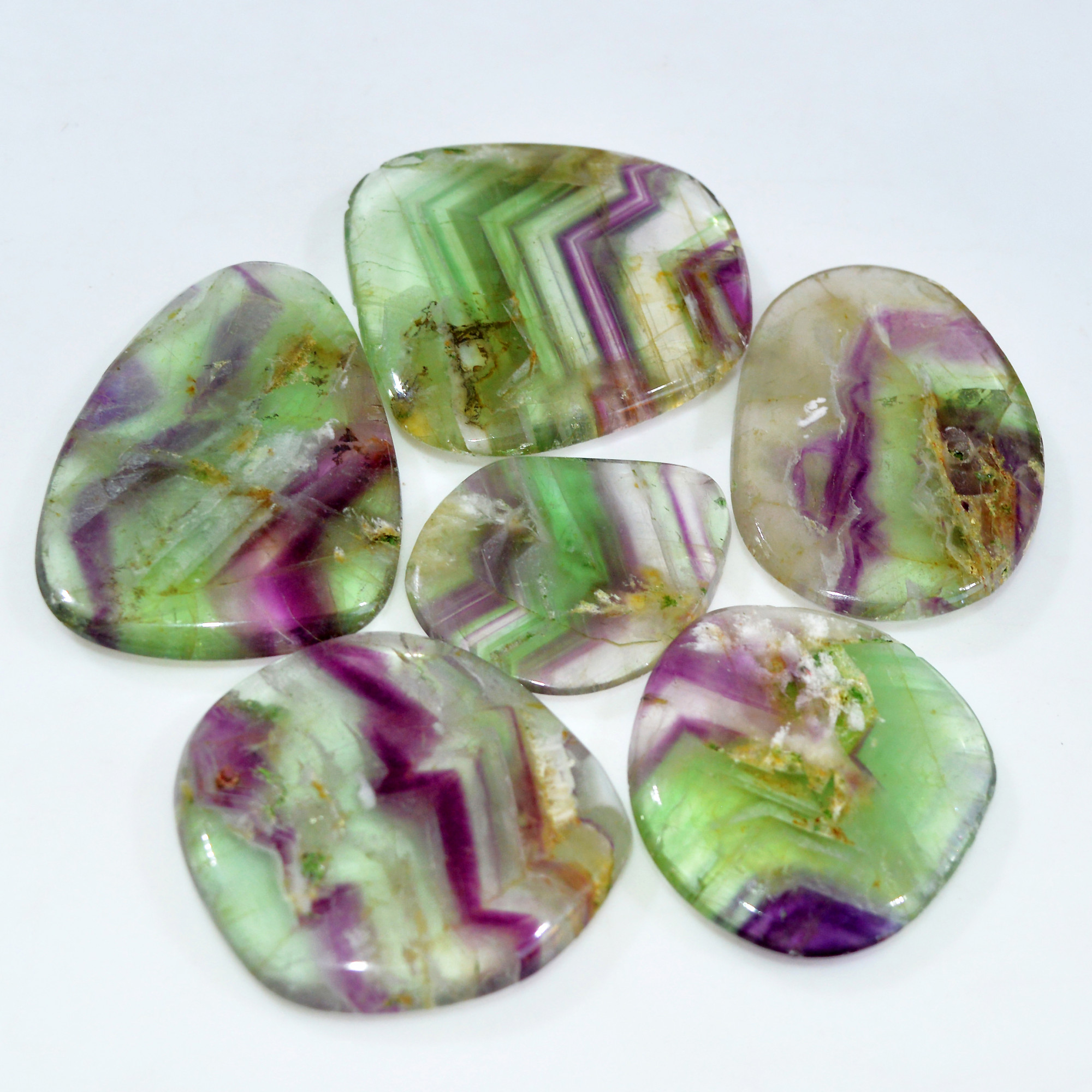 6 Pcs 747 Cts Natural Rainbow Fluorite Palm Briolette Gemstone Polish Healing Crystal For Jewelry Making 54x37 37x35mm R-15099