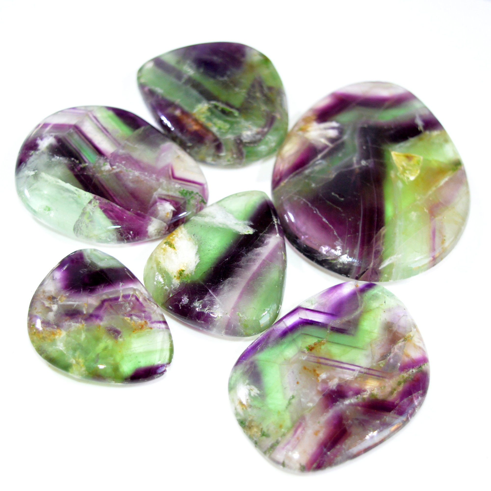 6 Pcs 1020 Cts Natural Rainbow Fluorite Palm Briolette Gemstone Polish Healing Crystal For Jewelry Making 70x52 37x29mm 15100