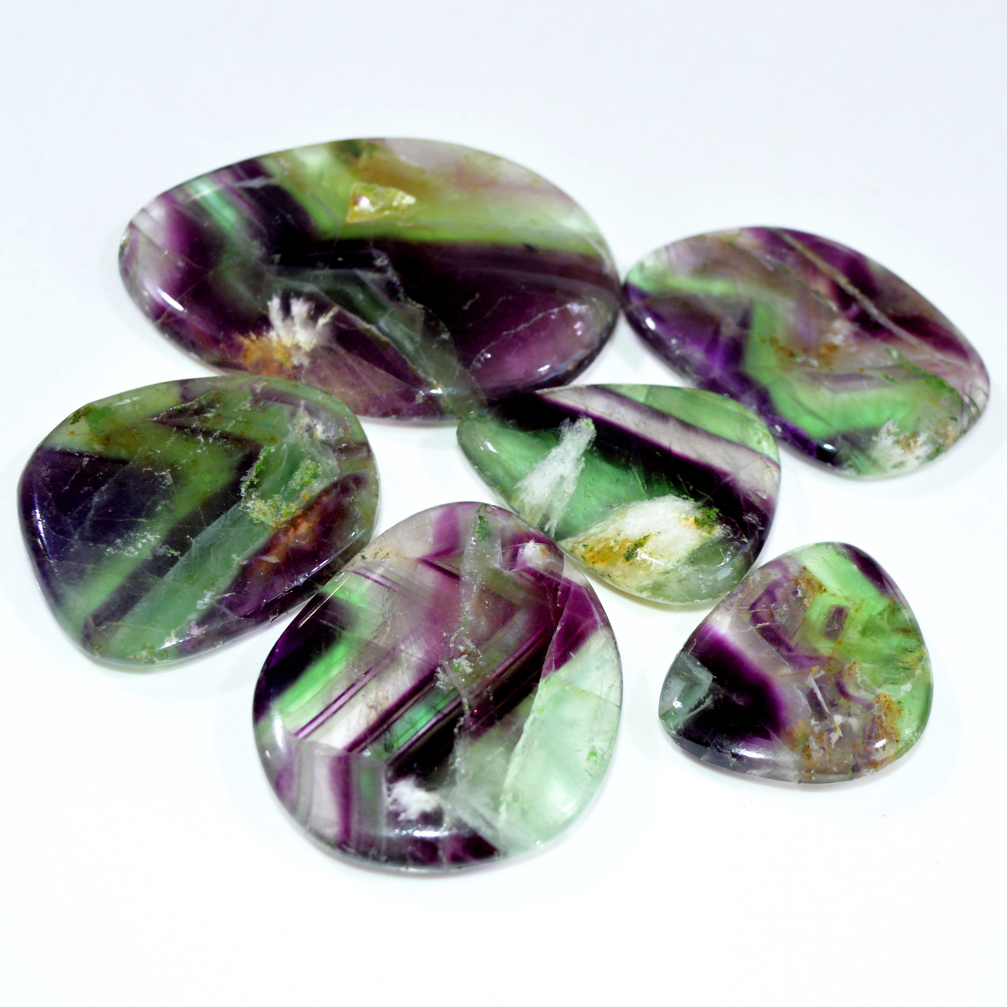 6 Pcs 1020 Cts Natural Rainbow Fluorite Palm Briolette Gemstone Polish Healing Crystal For Jewelry Making 70x52 37x29mm R-15100