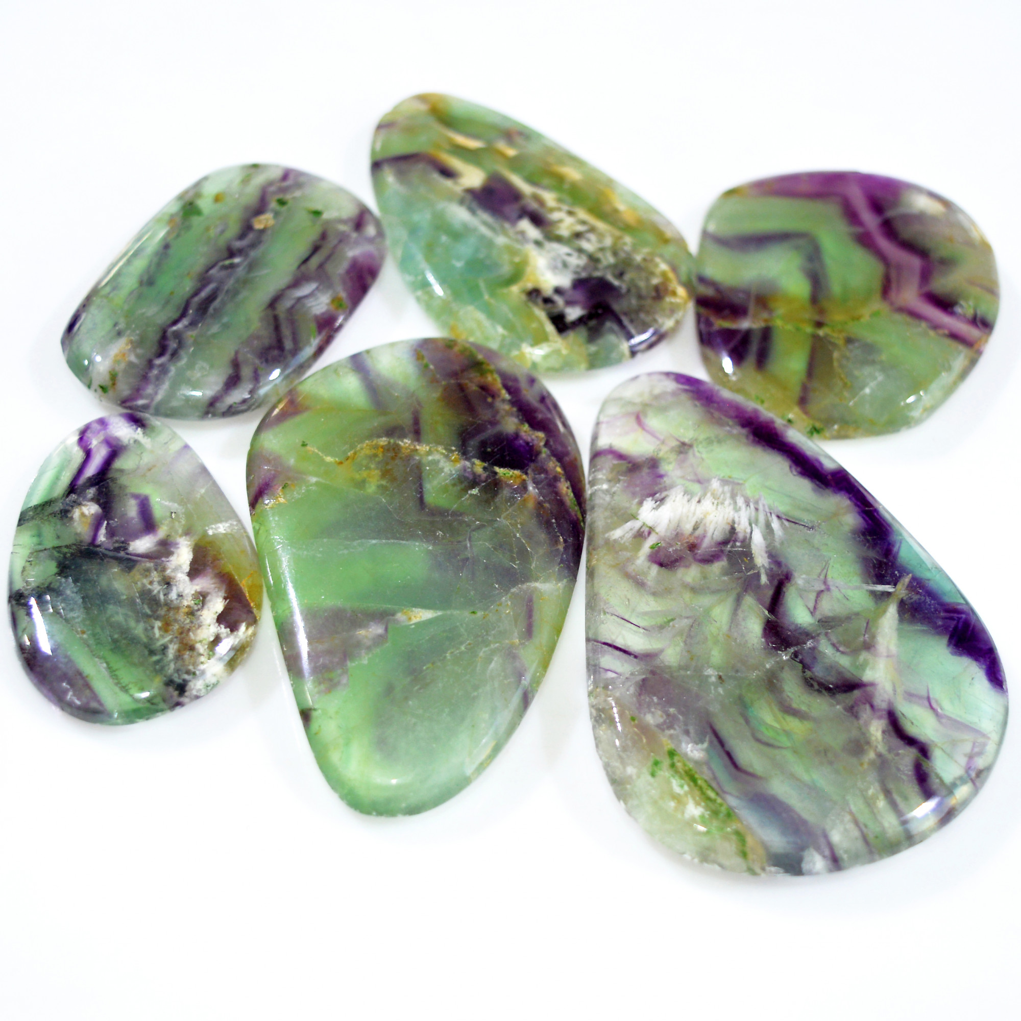 6 Pcs 955 Cts Natural Rainbow Fluorite Palm Briolette Gemstone Polish Healing Crystal For Jewelry Making 68x48 42x29mm 15101