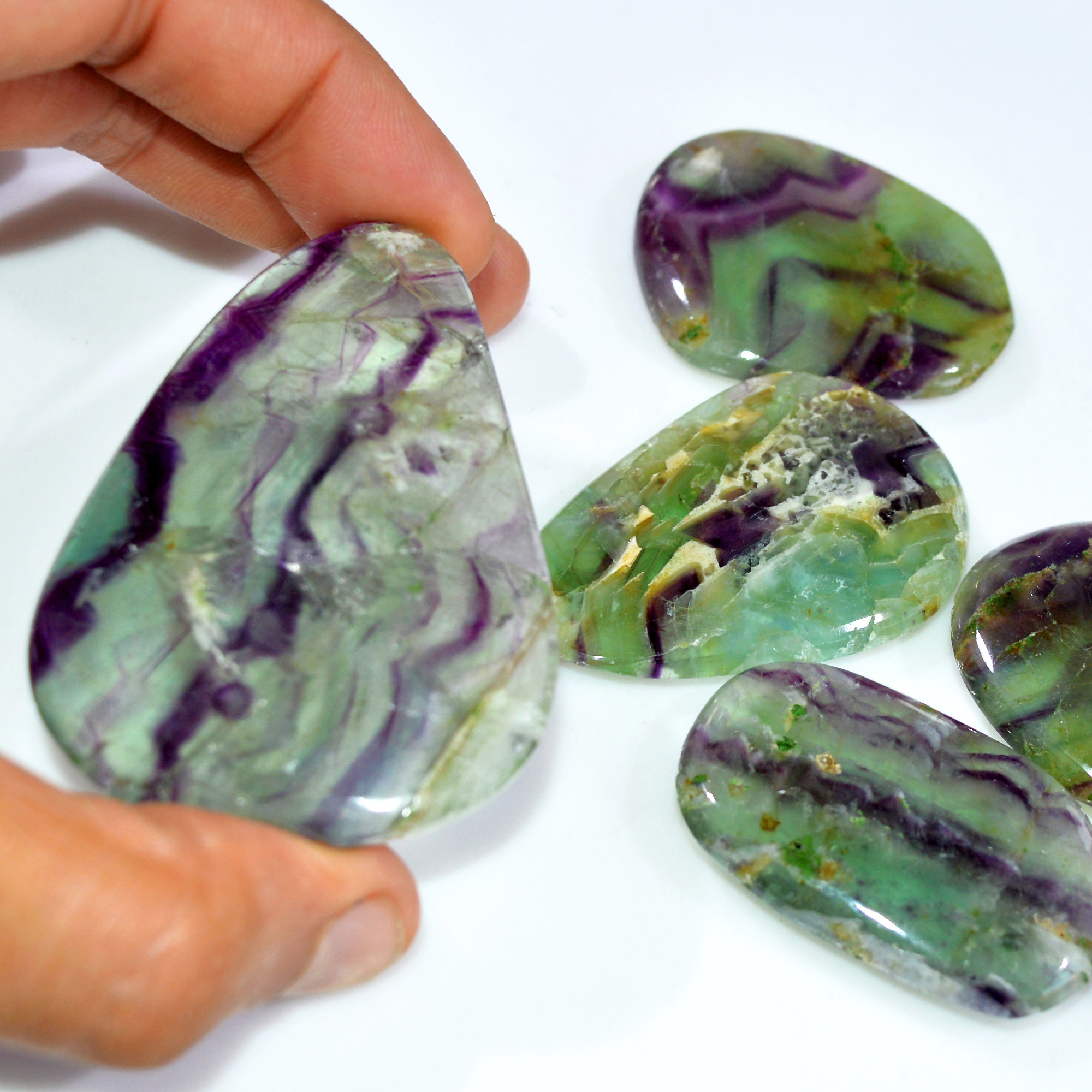 6 Pcs 955 Cts Natural Rainbow Fluorite Palm Briolette Gemstone Polish Healing Crystal For Jewelry Making 68x48 42x29mm 15101