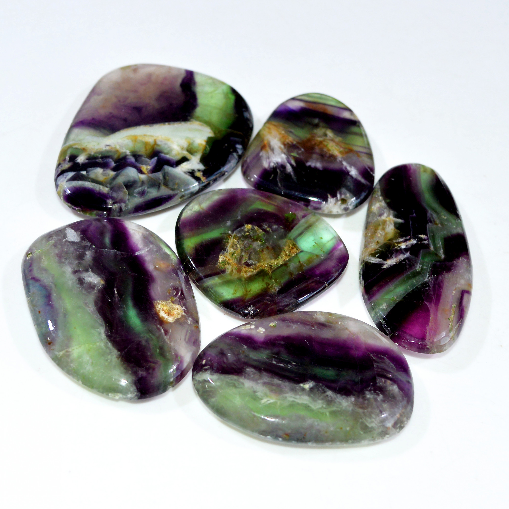 6 Pcs 747 Cts Natural Rainbow Fluorite Palm Briolette Gemstone Polish Healing Crystal For Jewelry Making 56x40 38x31mm 15102