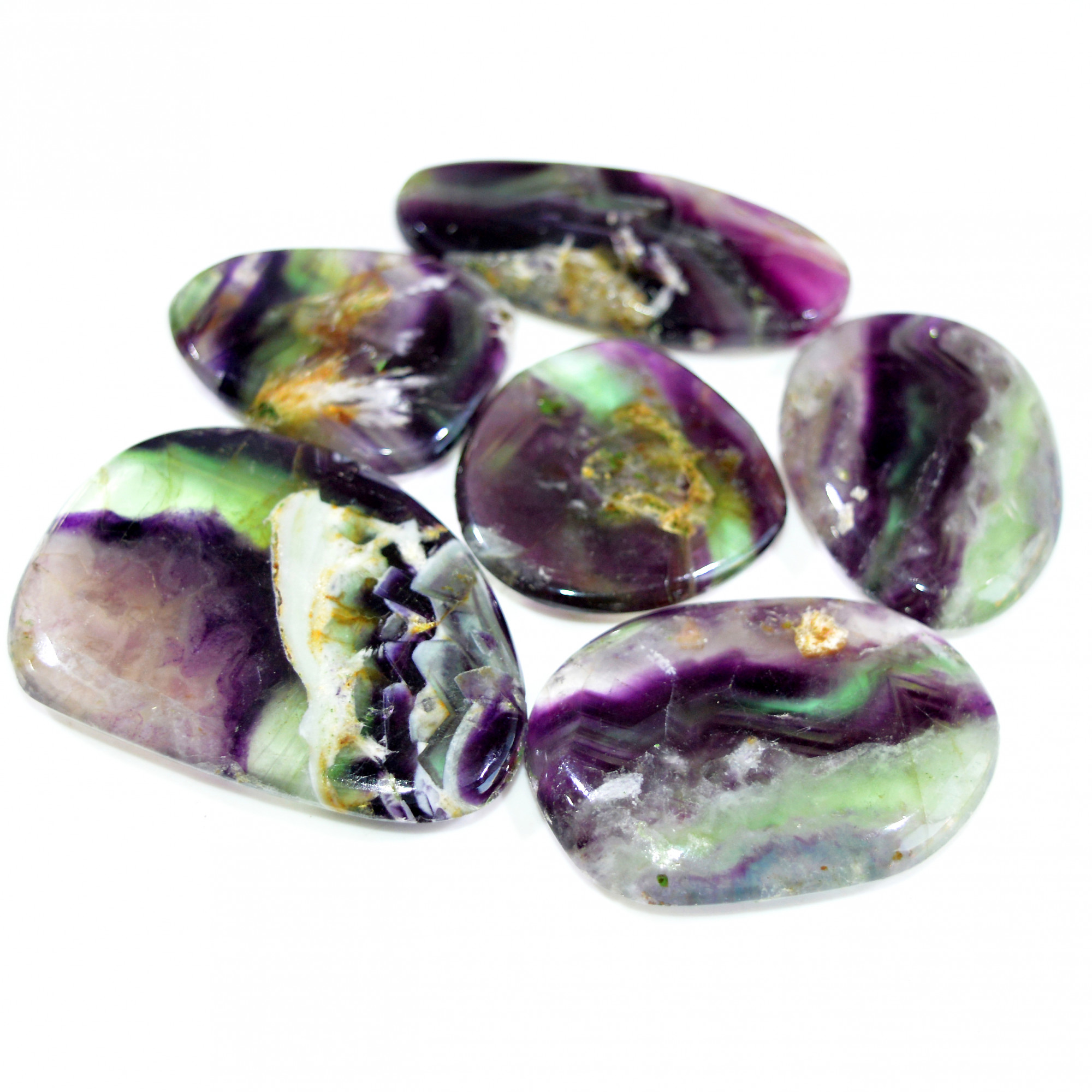 6 Pcs 747 Cts Natural Rainbow Fluorite Palm Briolette Gemstone Polish Healing Crystal For Jewelry Making 56x40 38x31mm 15102