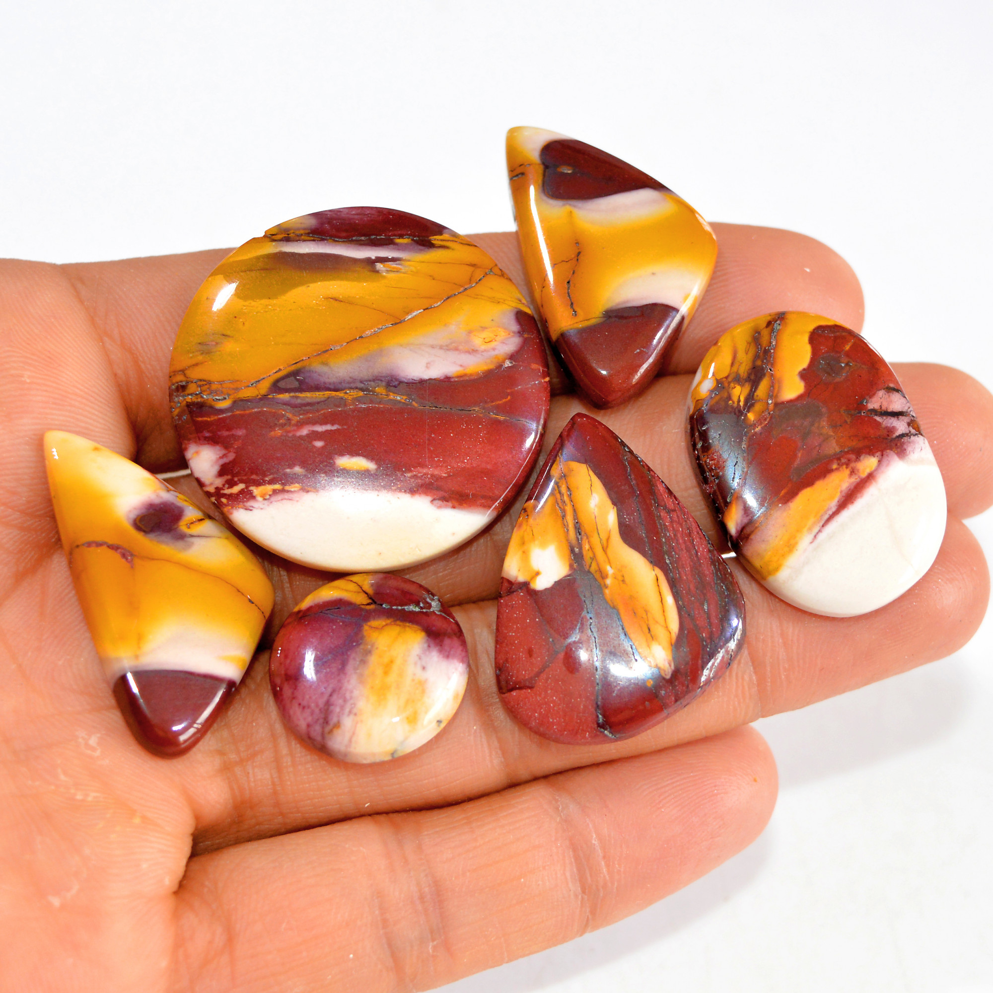 6 Pcs 173 Cts Natural Mookaite Jasper Cabochon Loose Semi Precious Wholesale Lot For Silver Jewelry Making 35x35 16x16mm 15104