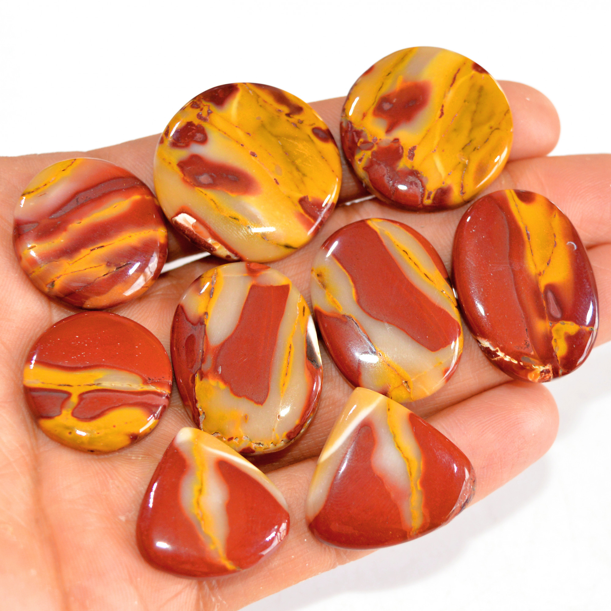 9 Pcs 259 Cts Natural Mookaite Jasper Cabochon Loose Semi Precious Wholesale Lot For Silver Jewelry Making 30x30 22x25mm 15106