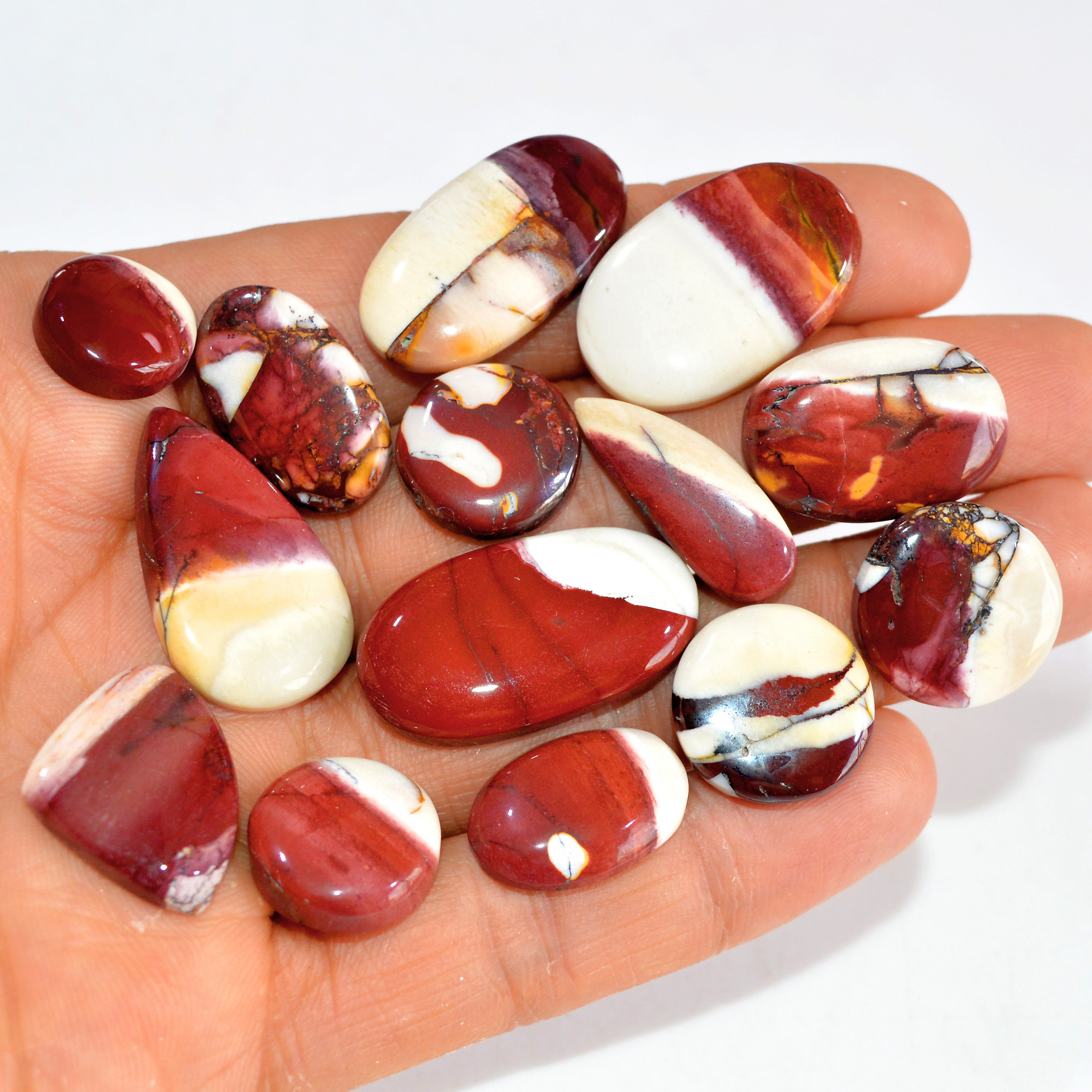 14 Pcs 188 Cts Natural Mookaite Jasper Cabochon Loose Semi Precious Wholesale Lot For Silver Jewelry Making 30x15 13x13mm 15107
