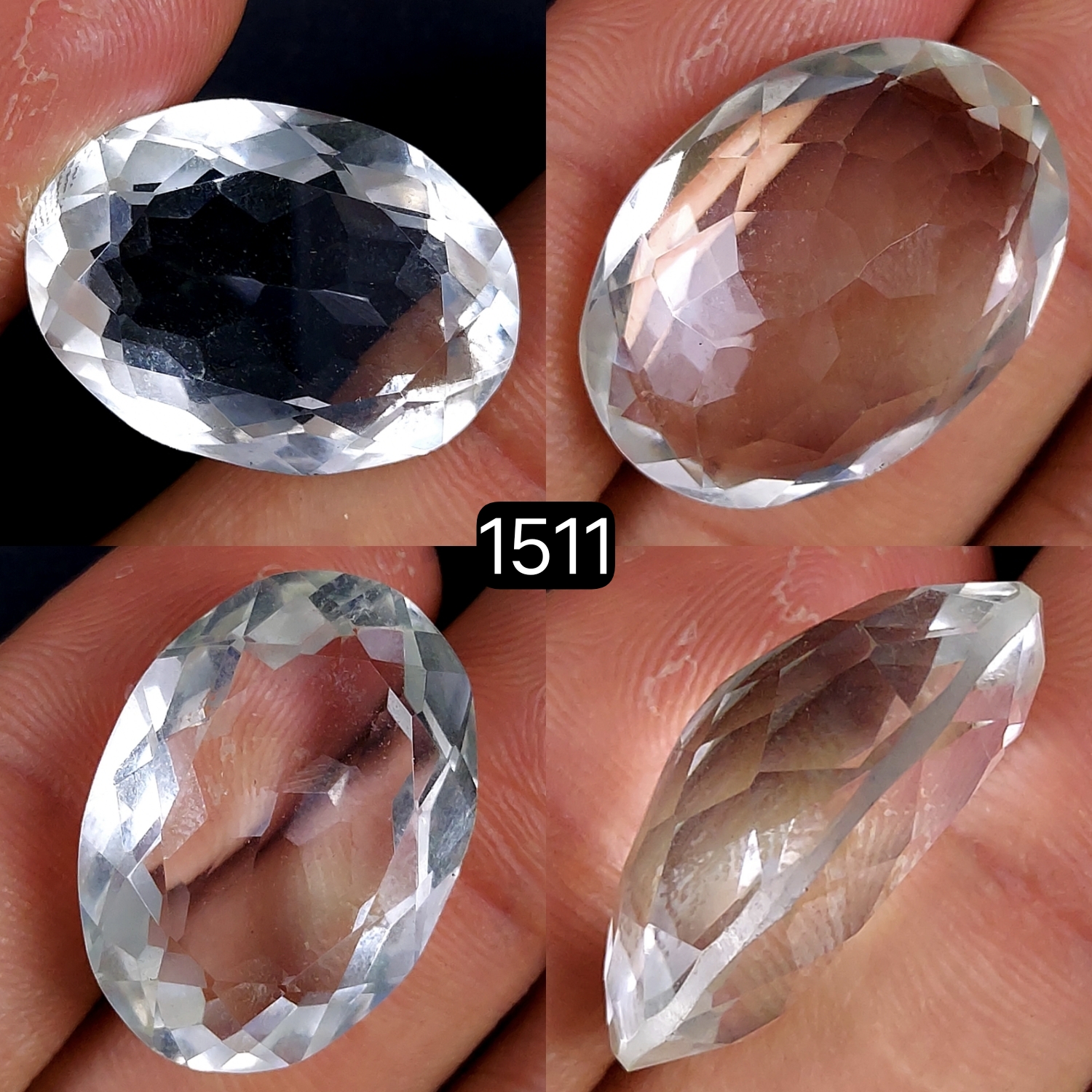 1Pcs 32Cts Natural Crystal Quartz Faceted Oval Shape Loose Gemstone24x18mm1511