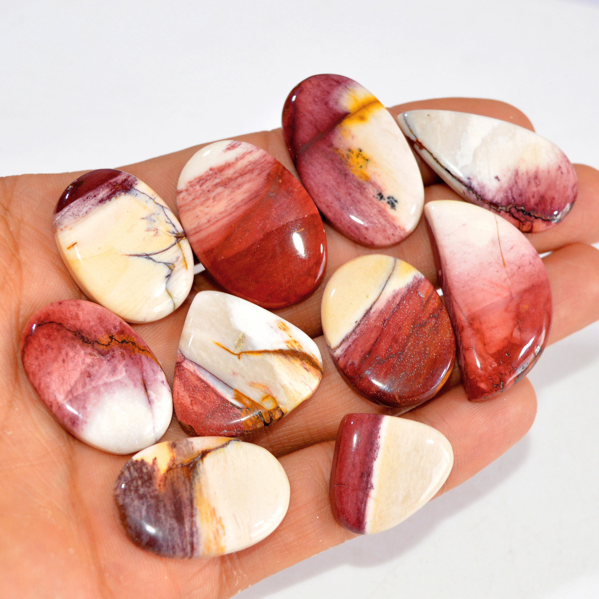 10 Pcs 238 Cts Natural Mookaite Jasper Cabochon Loose Semi Precious Wholesale Lot For Silver Jewelry Making 33x20 20x18mm 15111
