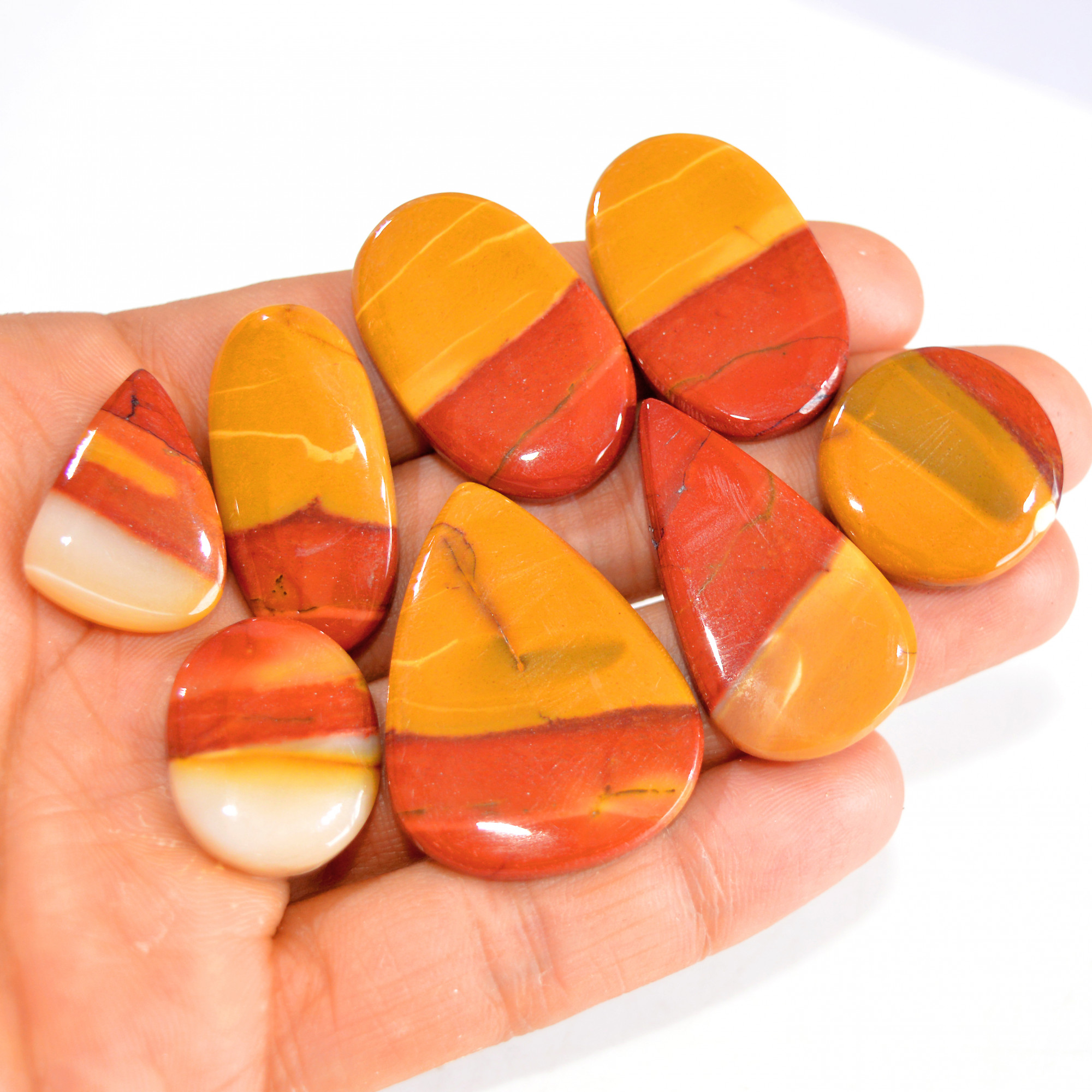 8 Pcs 198 Cts Natural Mookaite Jasper Cabochon Loose Semi Precious Wholesale Lot For Silver Jewelry Making 36x27 22x16mm 15112