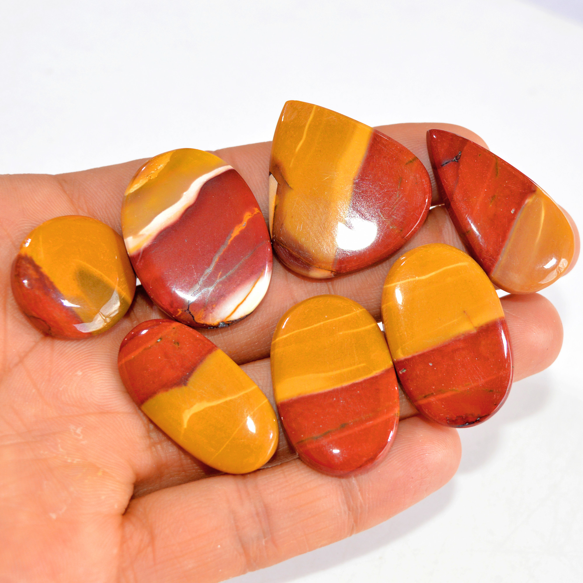 7 Pcs 209 Cts Natural Mookaite Jasper Cabochon Loose Semi Precious Wholesale Lot For Silver Jewelry Making 31x24 20x20mm 15113