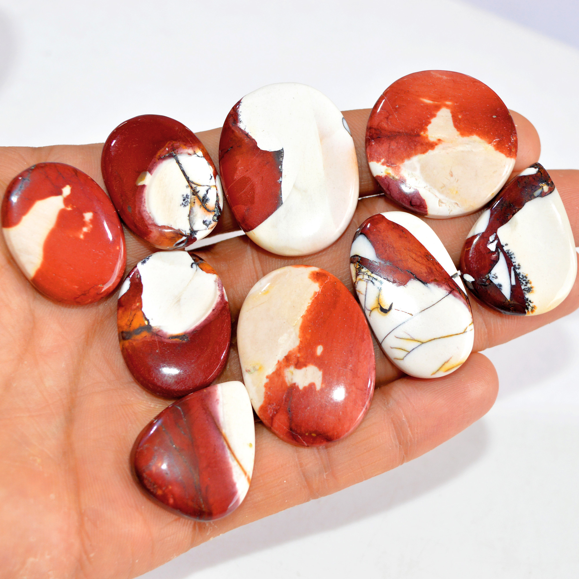 9 Pcs 251 Cts Natural Mookaite Jasper Cabochon Loose Semi Precious Wholesale Lot For Silver Jewelry Making 35x25 25x20mm 15114