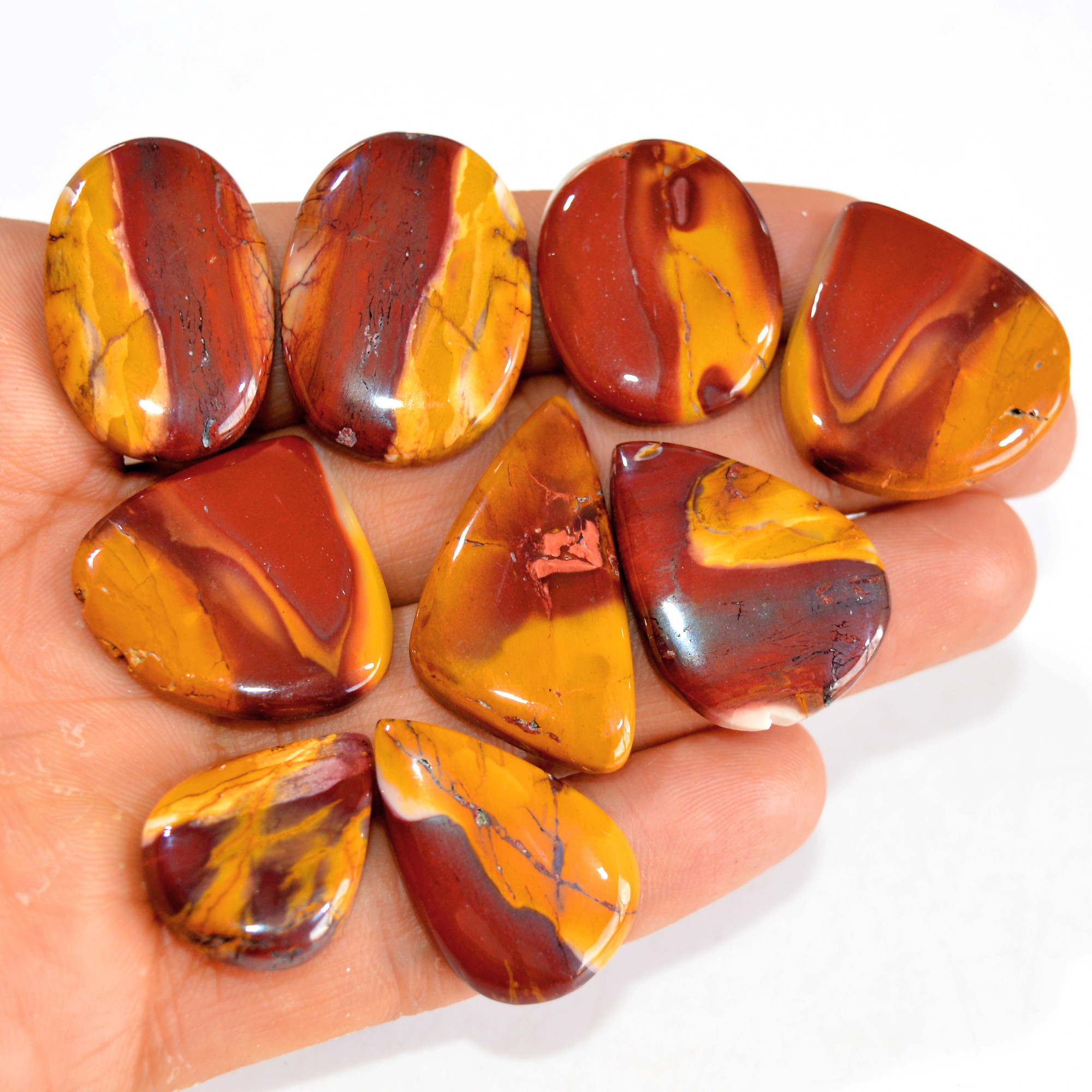 9 Pcs 235 Cts Natural Mookaite Jasper Cabochon Loose Semi Precious Wholesale Lot For Silver Jewelry Making 30x20 20x16mm 15117