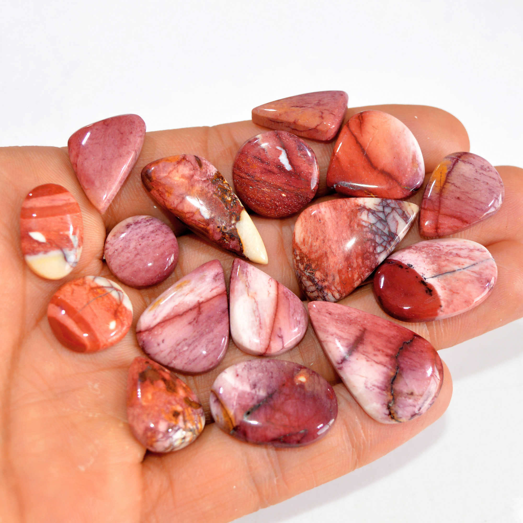 16 Pcs 152 Cts Natural Mookaite Jasper Cabochon Loose Semi Precious Wholesale Lot For Silver Jewelry Making 26x15 13x13mm 15118