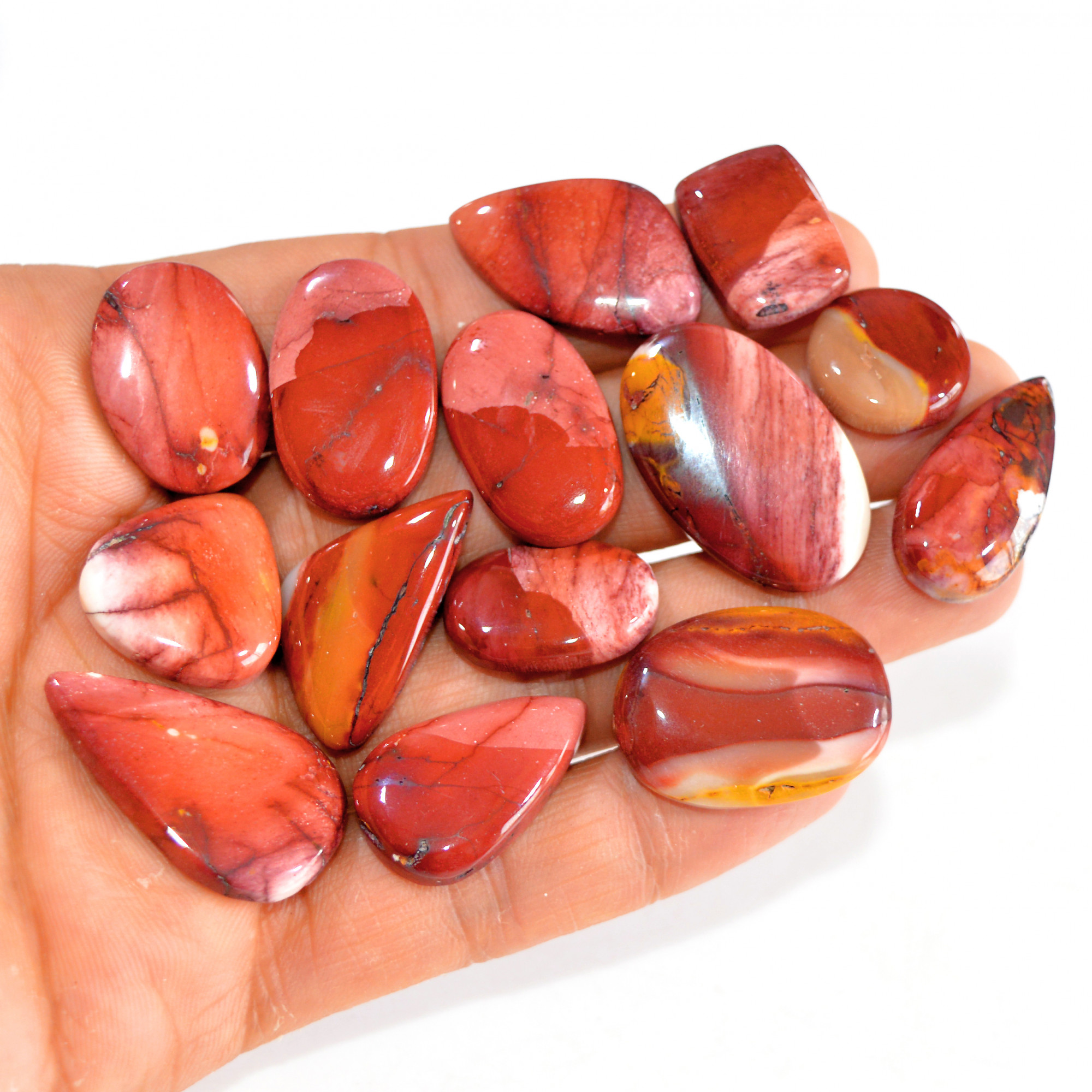 14 Pcs 238 Cts Natural Mookaite Jasper Cabochon Loose Semi Precious Wholesale Lot For Silver Jewelry Making 30x16 15x15mm 15121