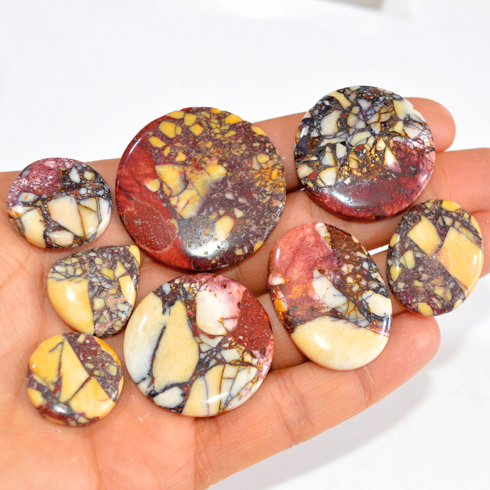 8 Pcs 233 Cts Natural Mookaite Jasper Cabochon Loose Semi Precious Wholesale Lot For Silver Jewelry Making 37x37 21x19 mm 15124