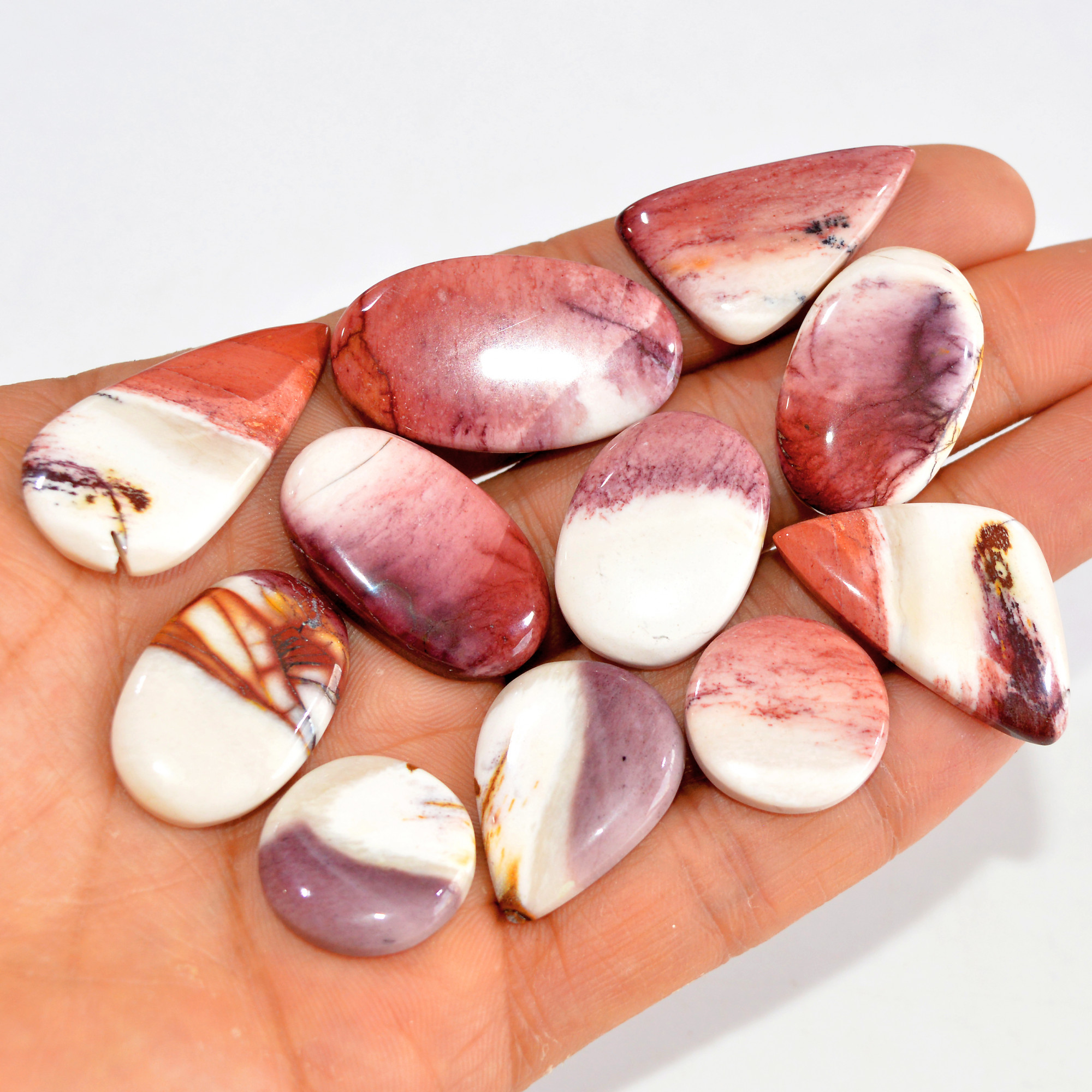 11 Pcs 201 Cts Natural Mookaite Jasper Cabochon Loose Semi Precious Wholesale Lot For Silver Jewelry Making 32x17 17x17mm 15125