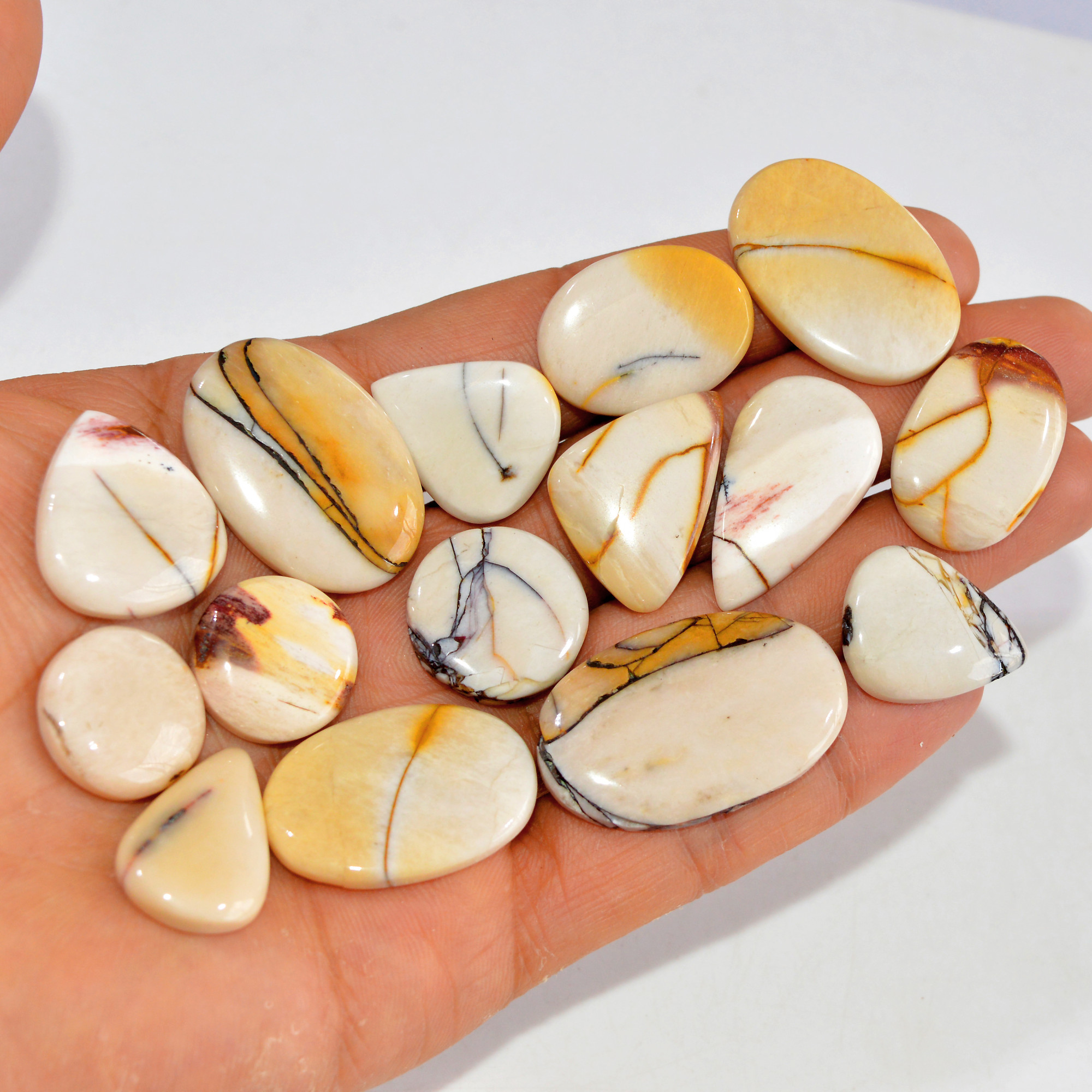 15 Pcs 265 Cts Natural Mookaite Jasper Cabochon Loose Semi Precious Wholesale Lot For Silver Jewelry Making 35x20 16x16mm 15128