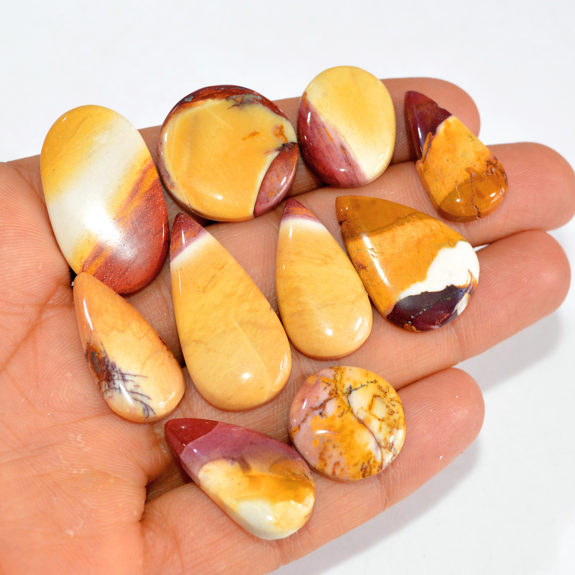 10 Pcs 150 Cts Natural Mookaite Jasper Cabochon Loose Semi Precious Wholesale Lot For Silver Jewelry Making 31x14 16x16mm 15129
