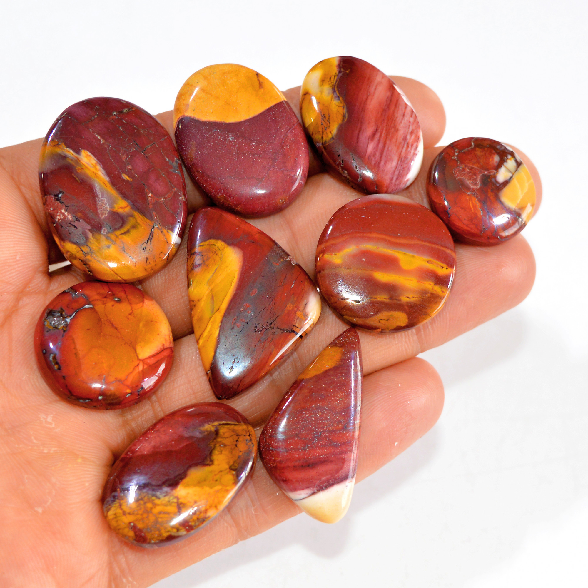 9 Pcs 204 Cts Natural Mookaite Jasper Cabochon Loose Semi Precious Wholesale Lot For Silver Jewelry Making 30x21 17x17 mm 15130