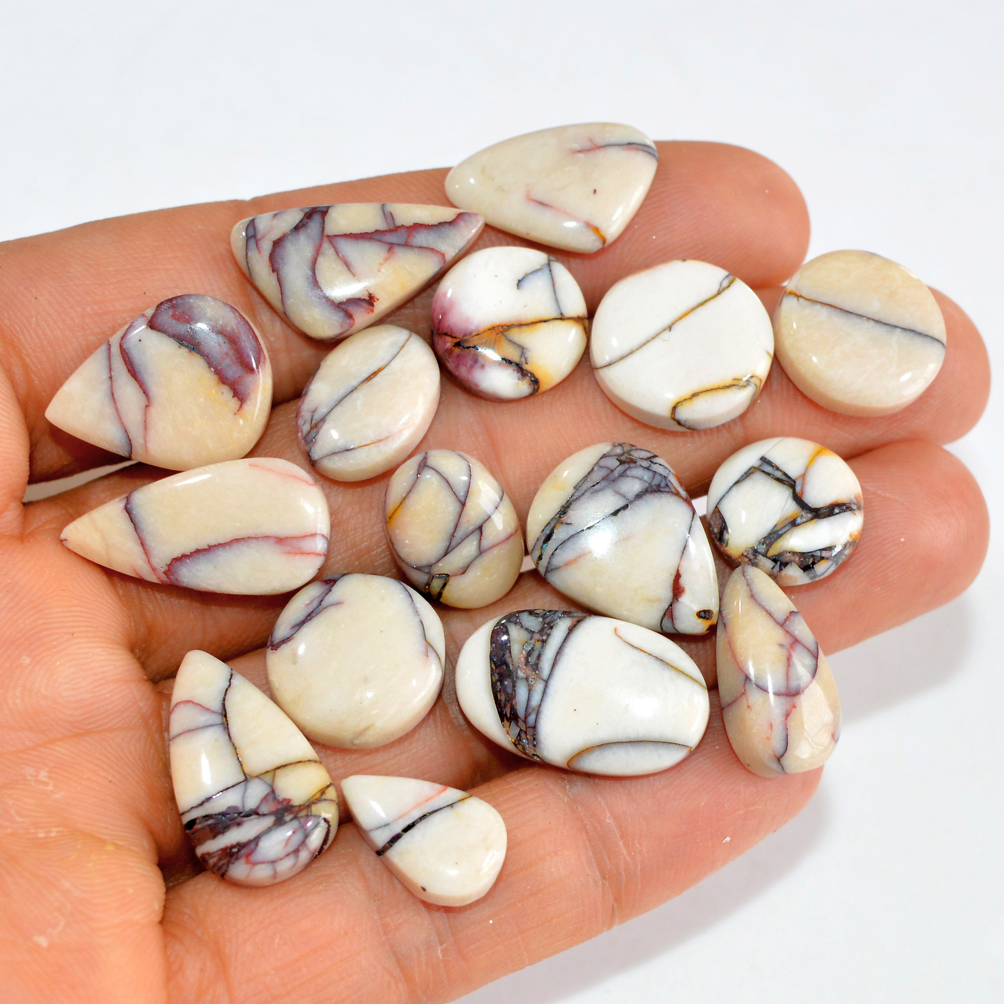 16 Pcs 124 Cts Natural Mookaite Jasper Cabochon Loose Semi Precious Wholesale Lot For Silver Jewelry Making 24x11 14x10mm 15131