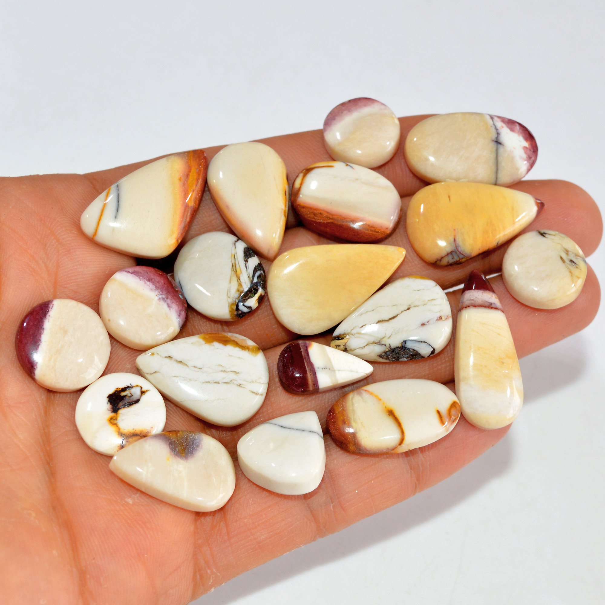 19 Pcs 190 Cts Natural Mookaite Jasper Cabochon Loose Semi Precious Wholesale Lot For Silver Jewelry Making 27x10 11x11xmm 15132