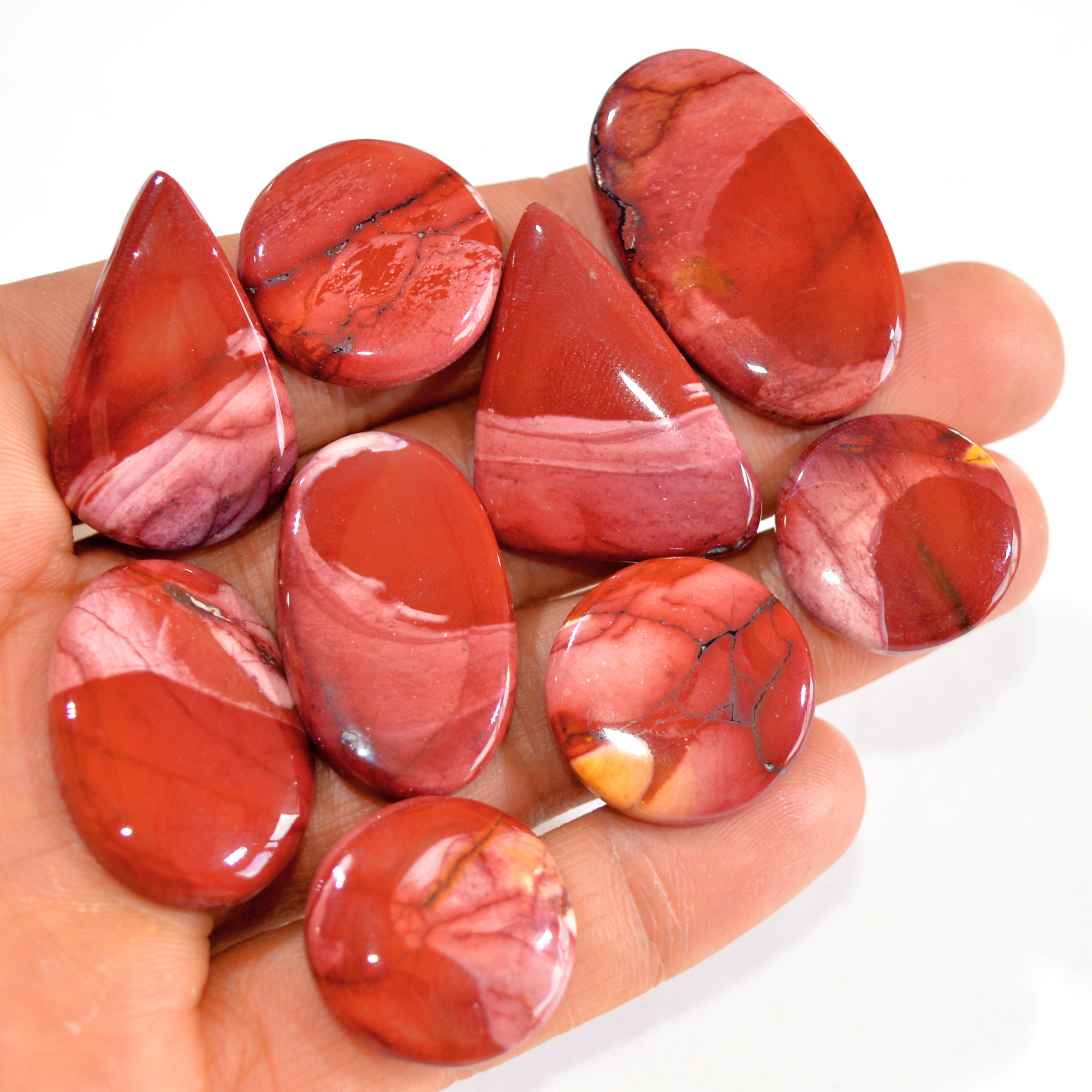 9 Pcs 218 Cts Natural Mookaite Jasper Cabochon Loose Semi Precious Wholesale Lot For Silver Jewelry Making 35x22 20x20mm 15134