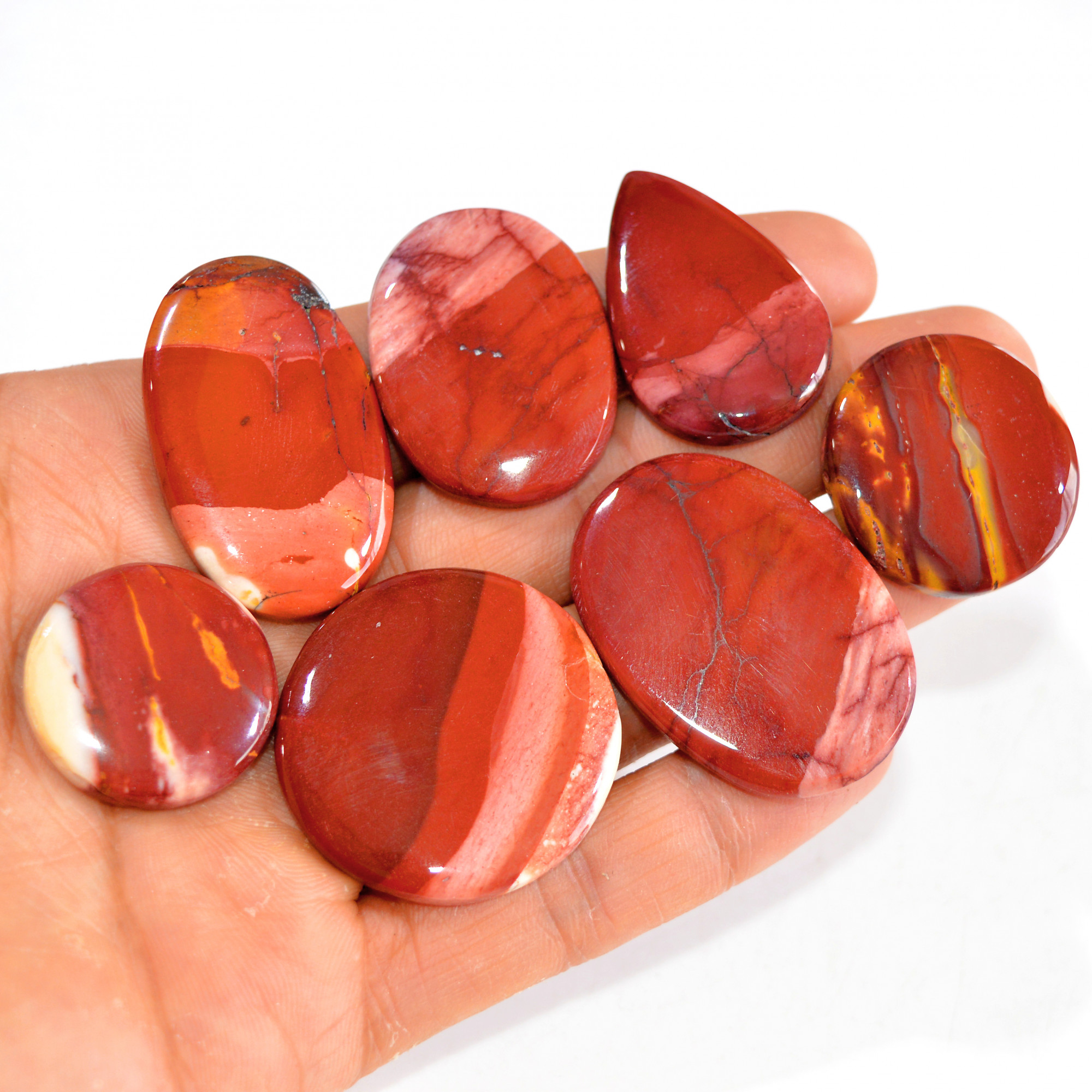 7 Pcs 300 Cts Natural Mookaite Jasper Cabochon Loose Semi Precious Wholesale Lot For Silver Jewelry Making 37x37 25x25mm 15135
