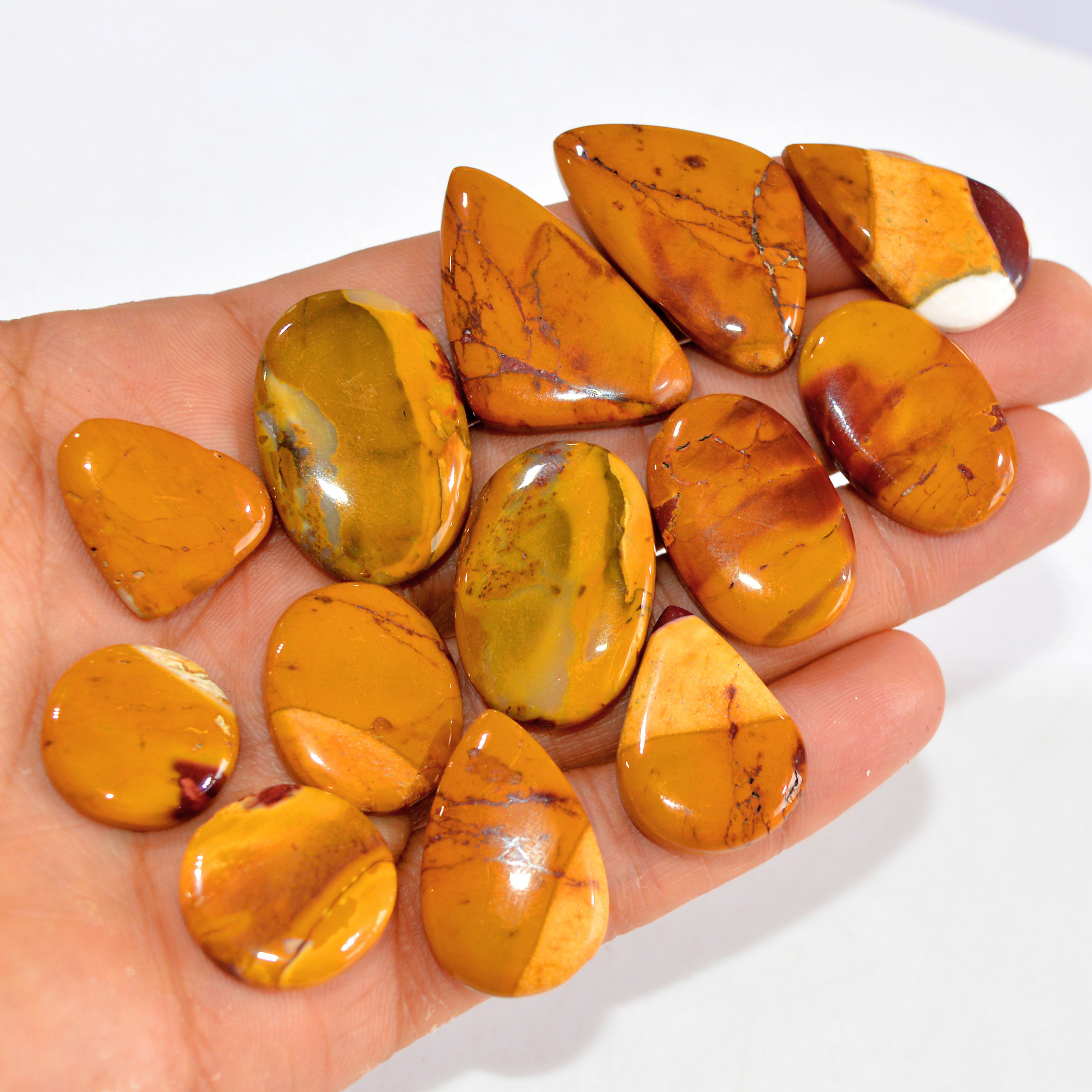 13 Pcs 280 Cts Natural Mookaite Jasper Cabochon Loose Semi Precious Wholesale Lot For Silver Jewelry Making 36x22 18x18mm 15138