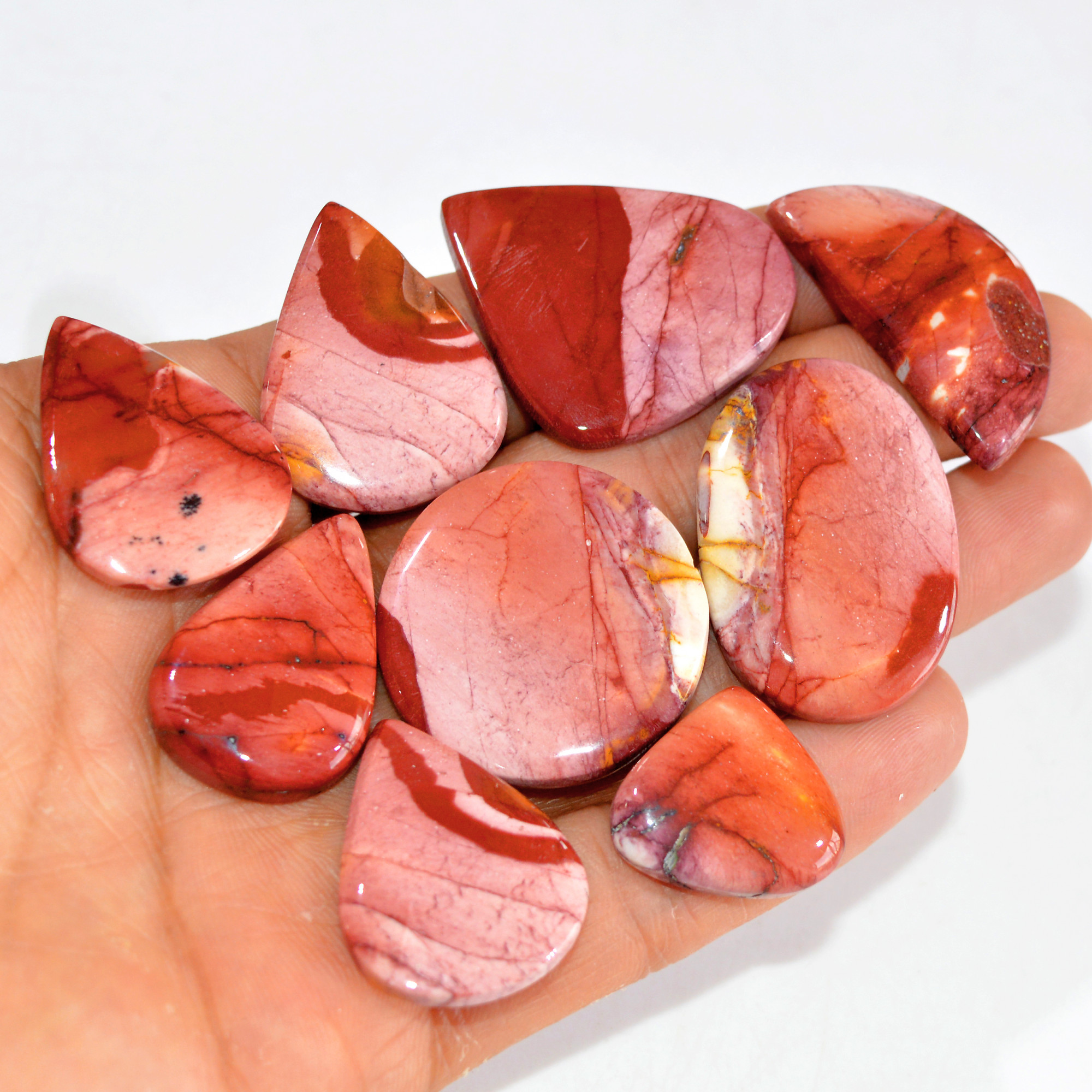 9 Pcs 251 Cts Natural Mookaite Jasper Cabochon Loose Semi Precious Wholesale Lot For Silver Jewelry Making 35x35 20x24mm 15139