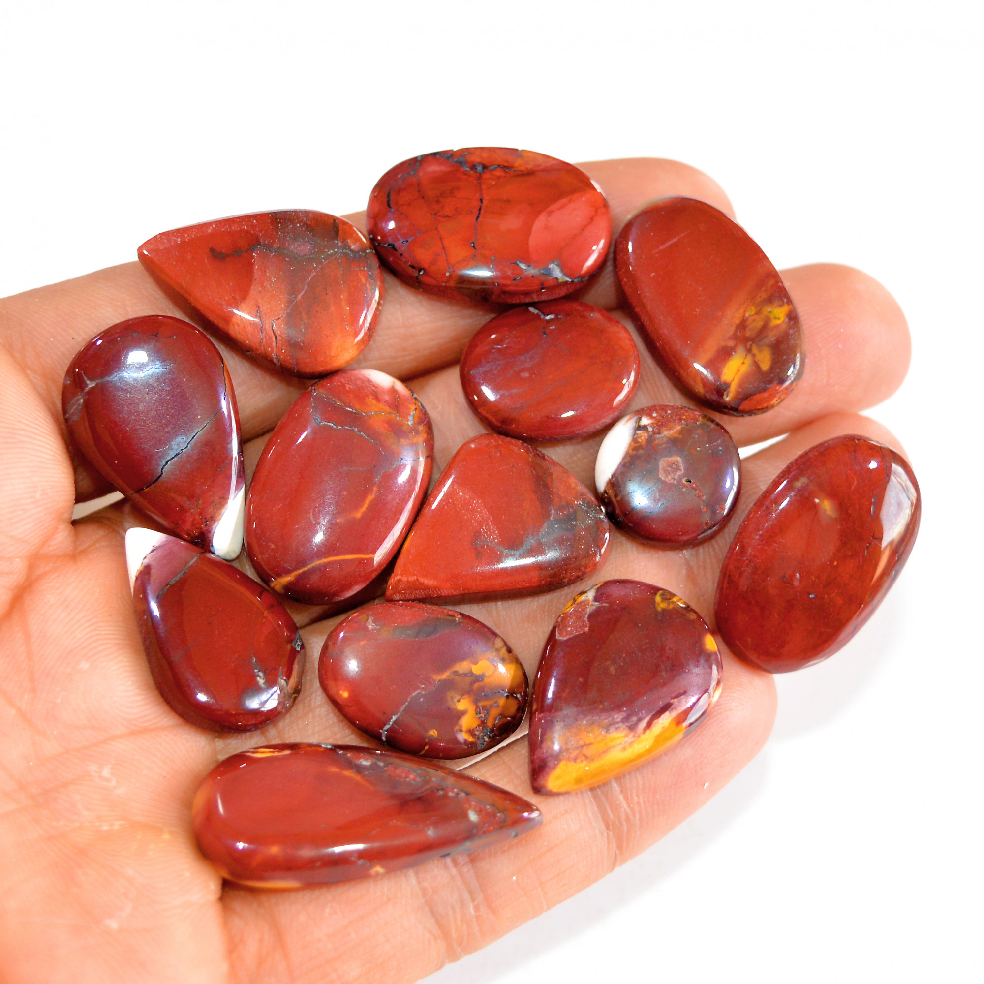 13 Pcs 197 Cts Natural Mookaite Jasper Cabochon Loose Semi Precious Wholesale Lot For Silver Jewelry Making 32x13 11x11mm 15140