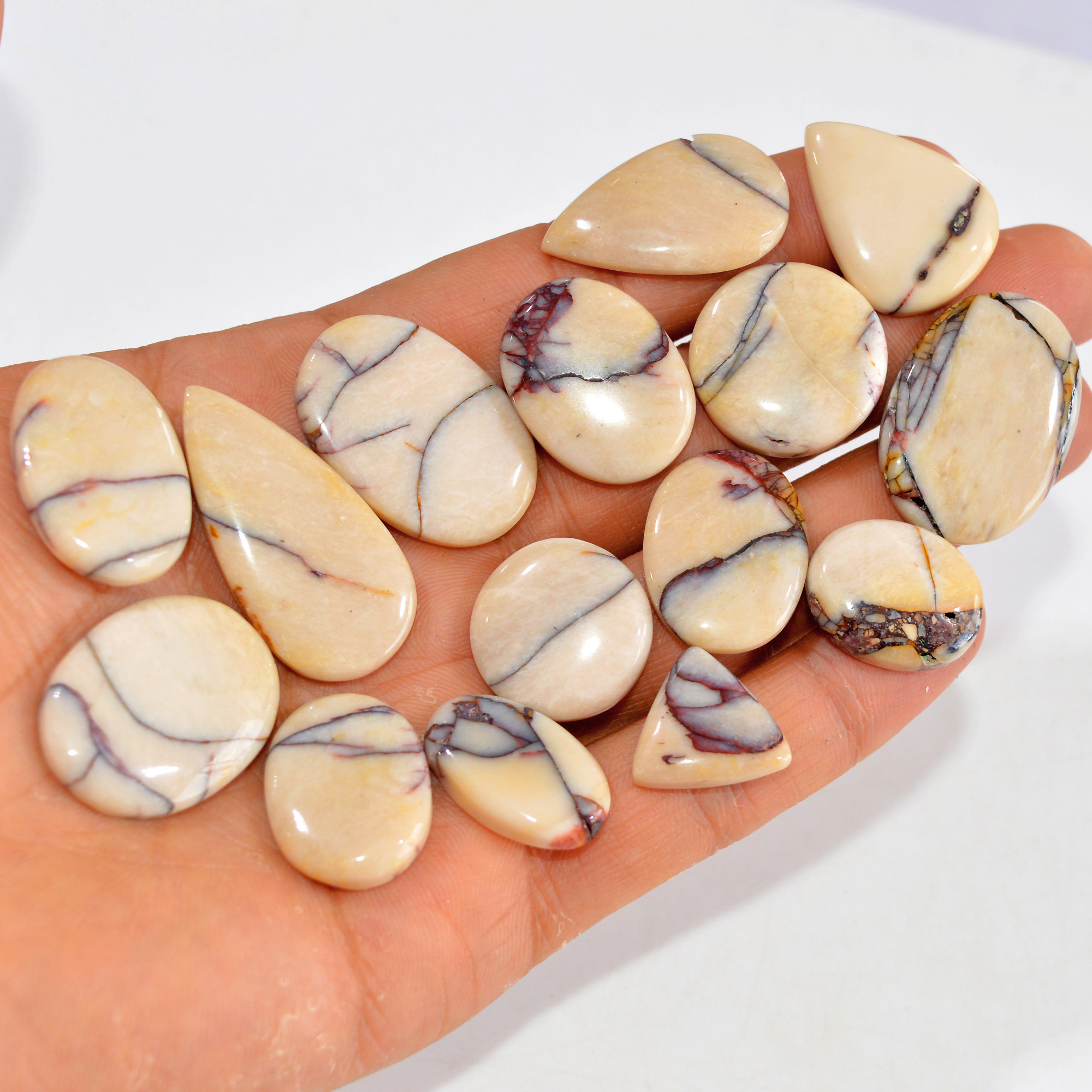 15 Pcs 262 Cts Natural Mookaite Jasper Cabochon Loose Semi Precious Wholesale Lot For Silver Jewelry Making 38x17 19x15mm 15142