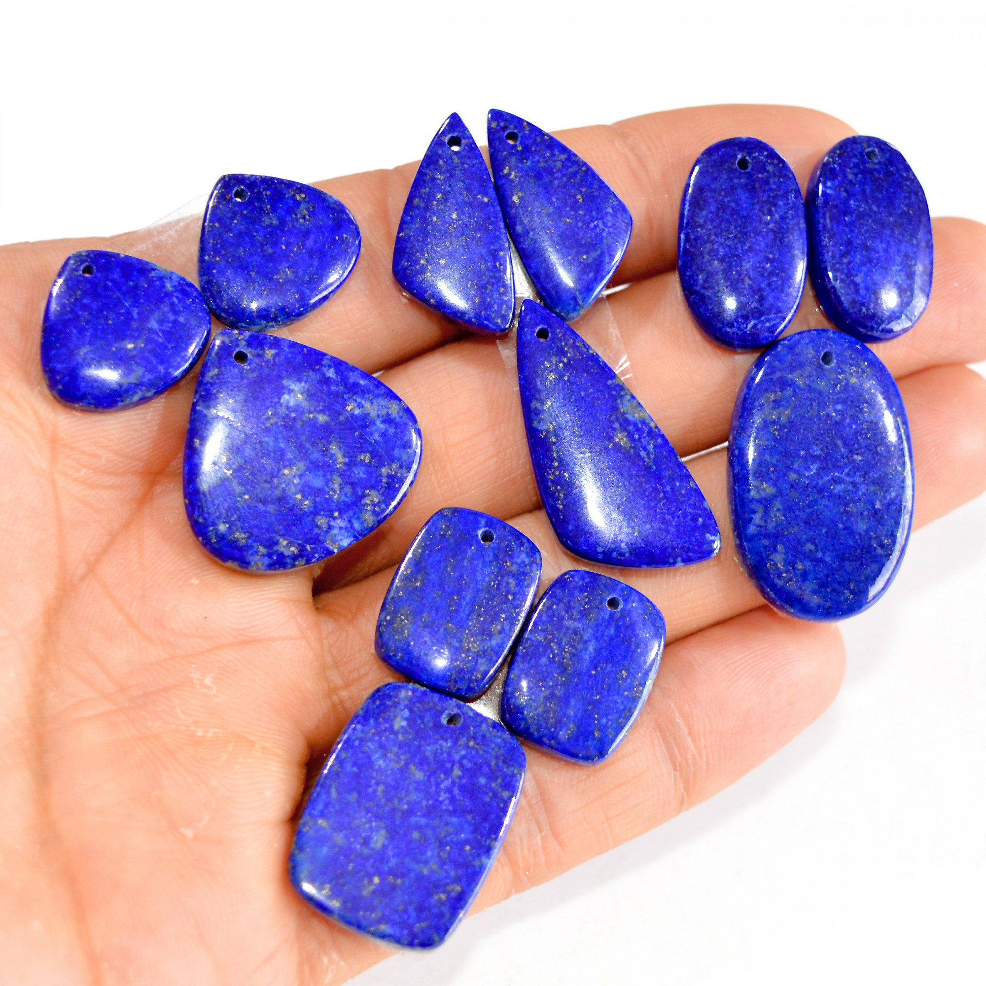 4 Sets 195 Cts Natural Lapis Lazuli 3 Pcs Set Front Drill For Earring and Pendant Making Gift For Women Silver Jewelry Set 15144
