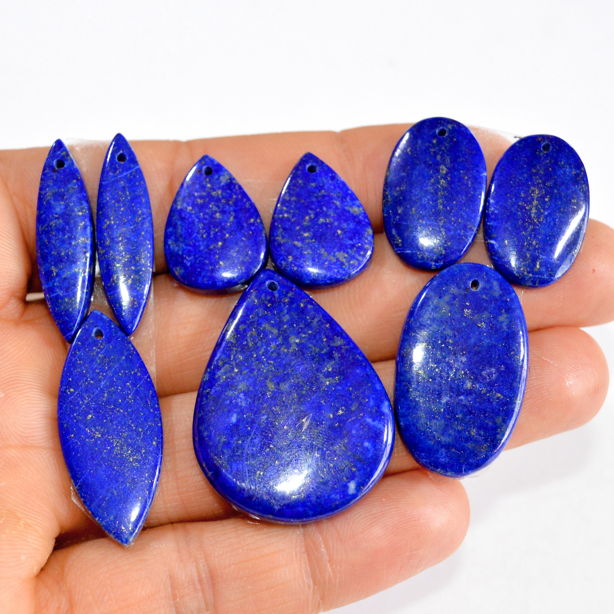 3 Sets 166 Cts Natural Lapis Lazuli 3 Pcs Set Front Drill For Earring and Pendant Making Gift For Women Silver Jewelry Set 15147