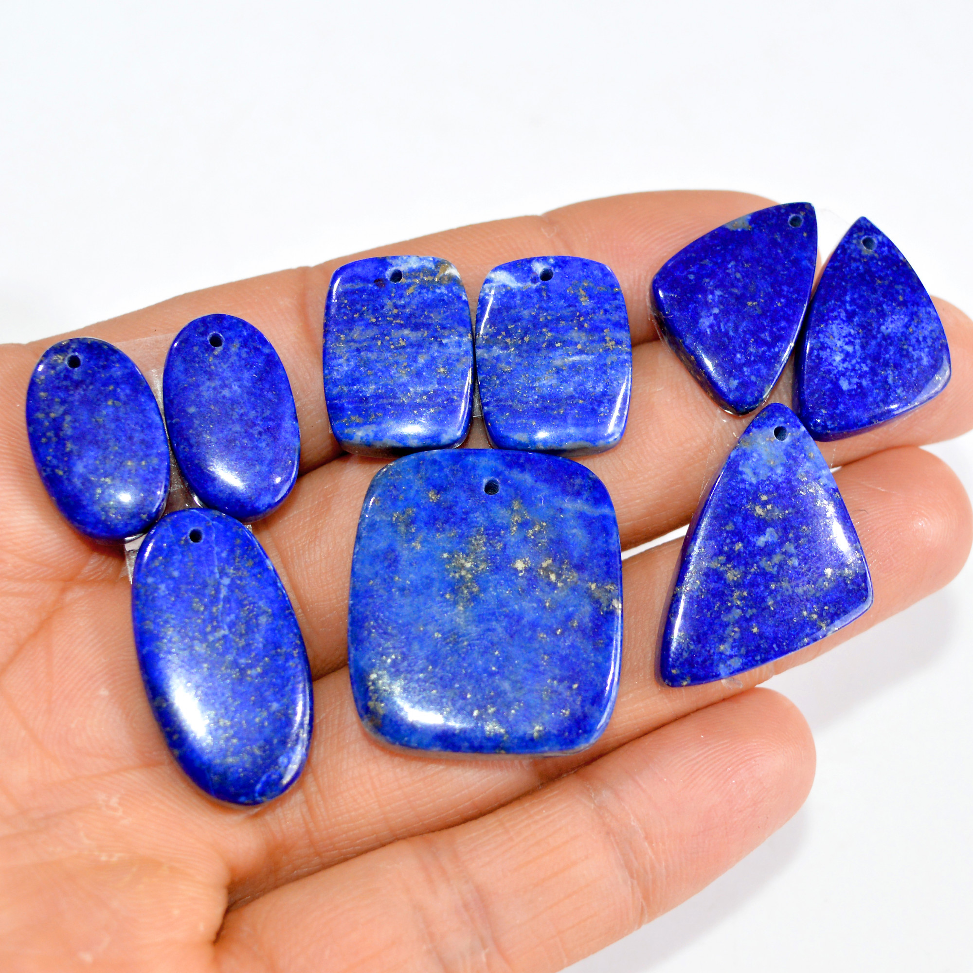 3 Sets 185 Cts Natural Lapis Lazuli 3 Pcs Set Front Drill For Earring and Pendant Making Gift For Women Silver Jewelry Set 15148