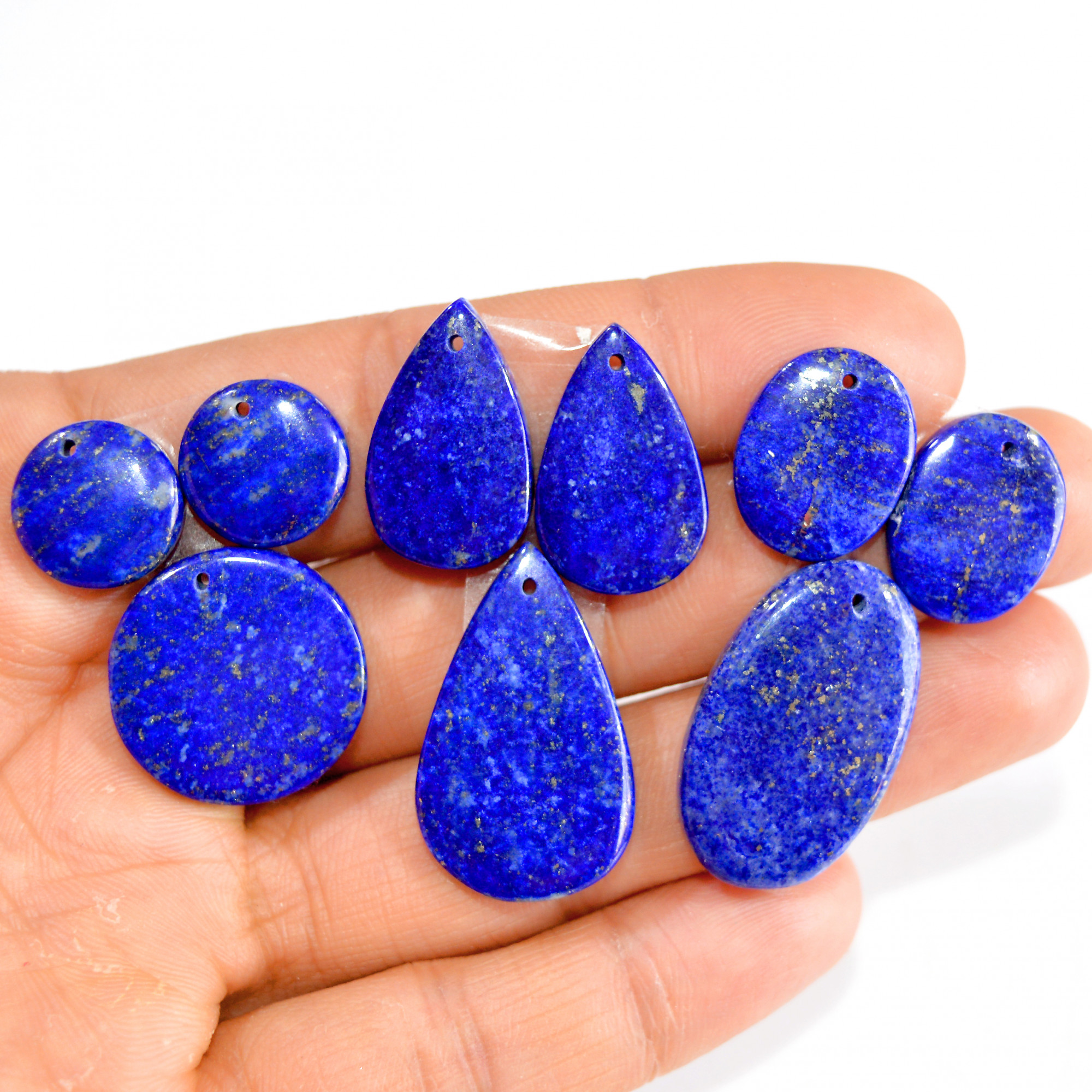 3 Sets 135 Cts Natural Lapis Lazuli 3 Pcs Set Front Drill For Earring and Pendant Making Gift For Women Silver Jewelry Set 15149