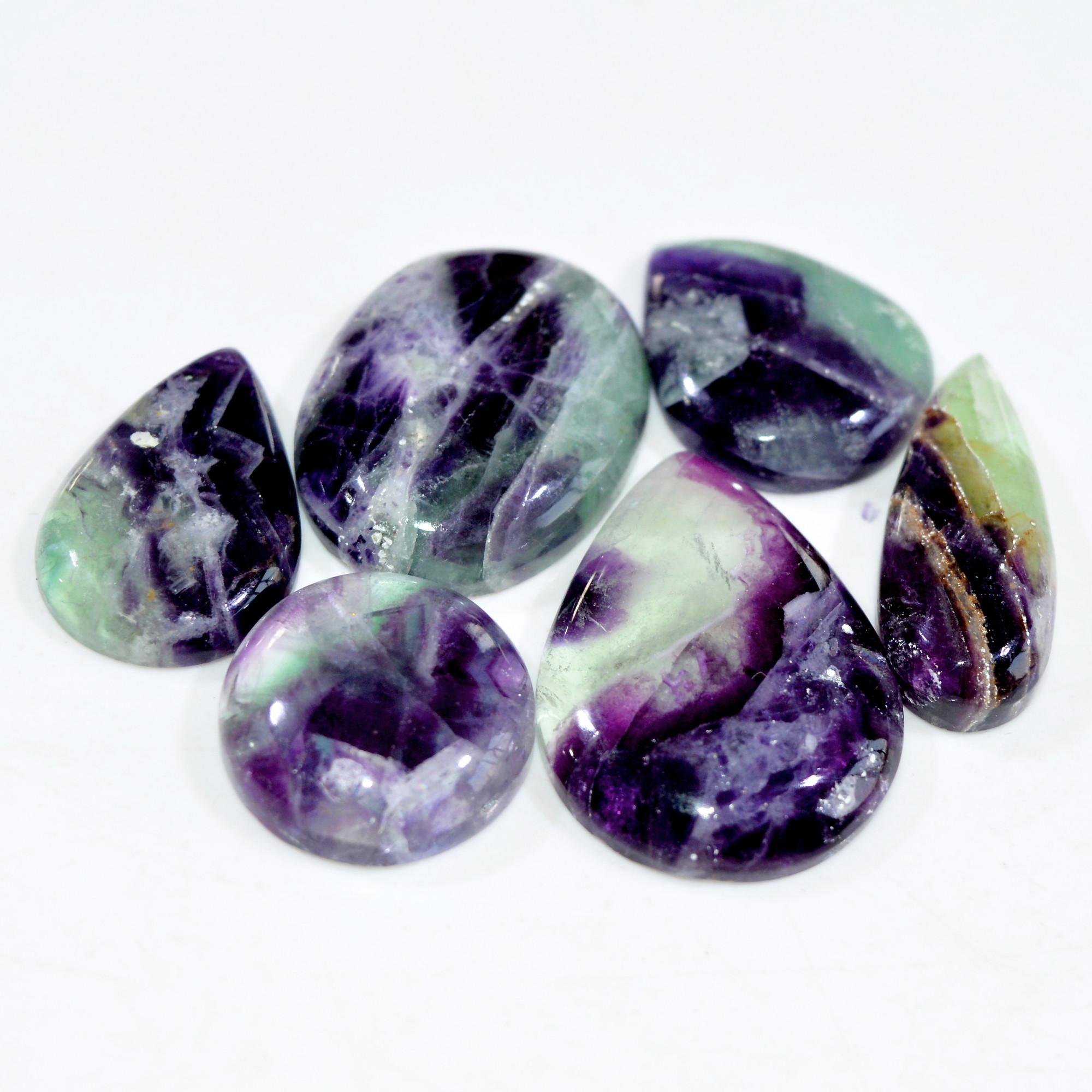 6 Pcs 222 Cts Natural Fluorite Cabochon Loose Gemstone Lot Healing Crystal For Jewelry Making Semi-Precious Gemstones 32x22 20x20mm 15216