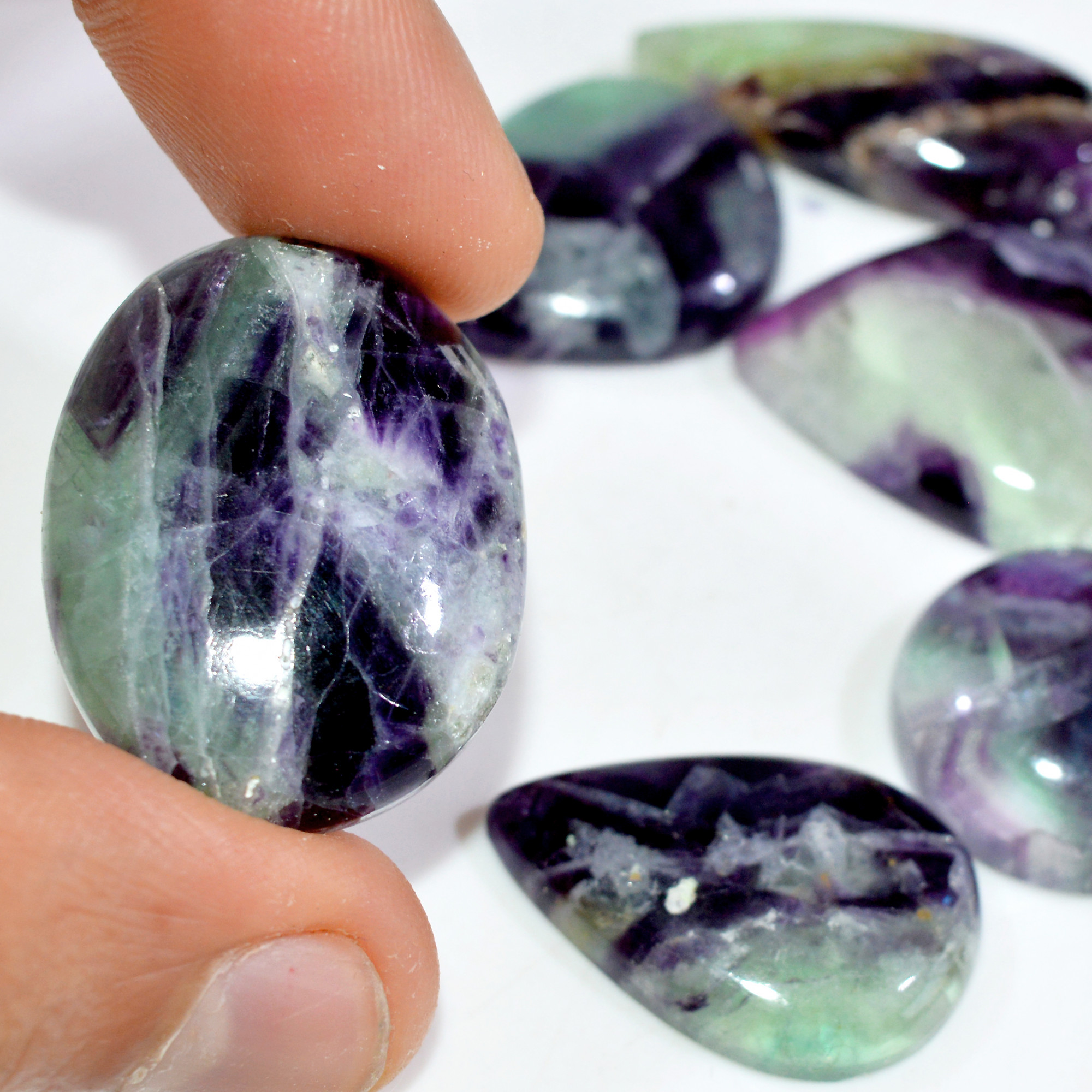 6 Pcs 222 Cts Natural Fluorite Cabochon Loose Gemstone Lot Healing Crystal For Jewelry Making Semi-Precious Gemstones 32x22 20x20mm 15216