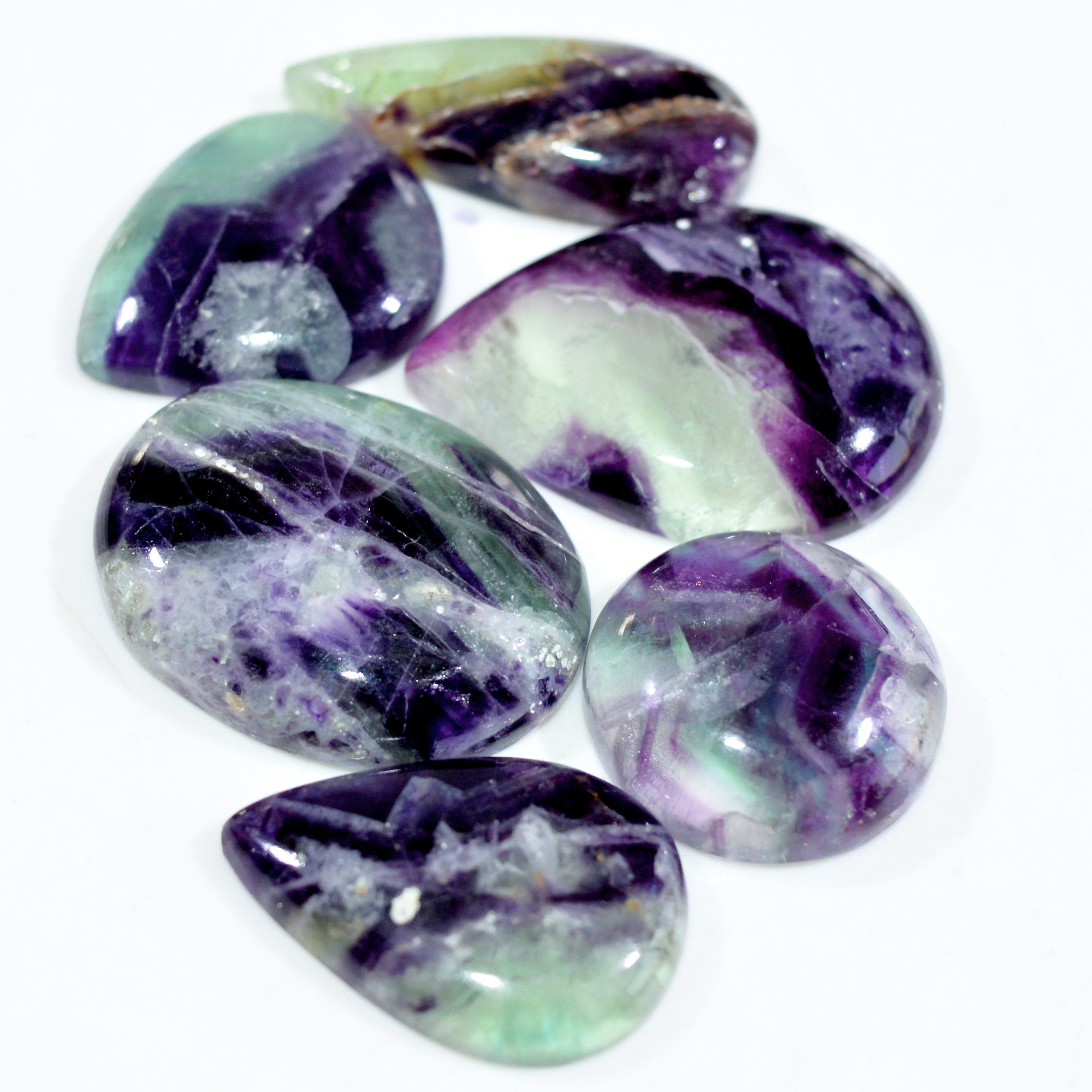 6 Pcs 222 Cts Natural Fluorite Cabochon Loose Gemstone Lot Healing Crystal For Jewelry Making Semi-Precious Gemstones 32x22 20x20mm 15216