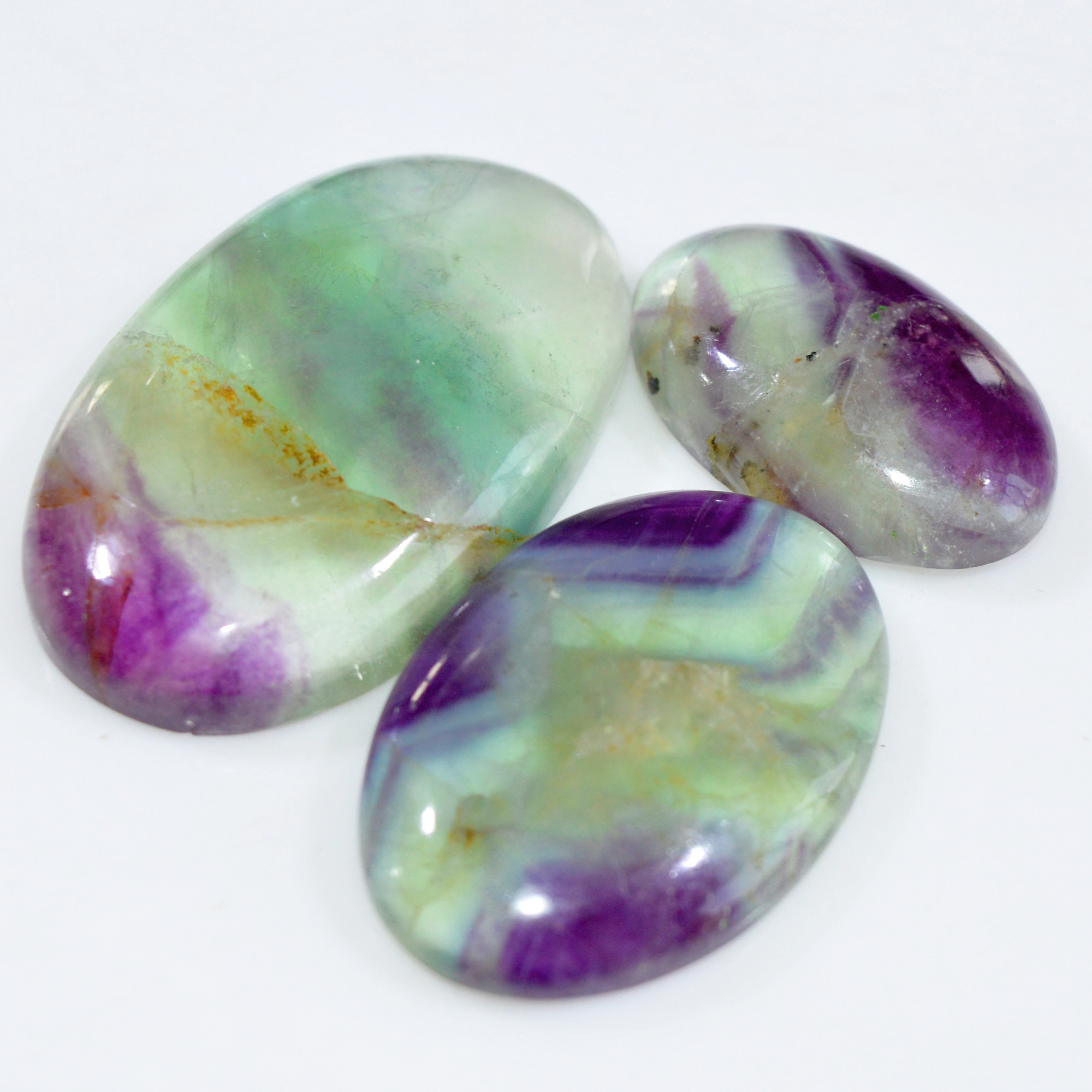 3 Pcs 240 Cts Natural Fluorite Cabochon Loose Gemstone Lot Healing Crystal For Jewelry Making Semi-Precious Gemstones 45x25 30x18mm 15217