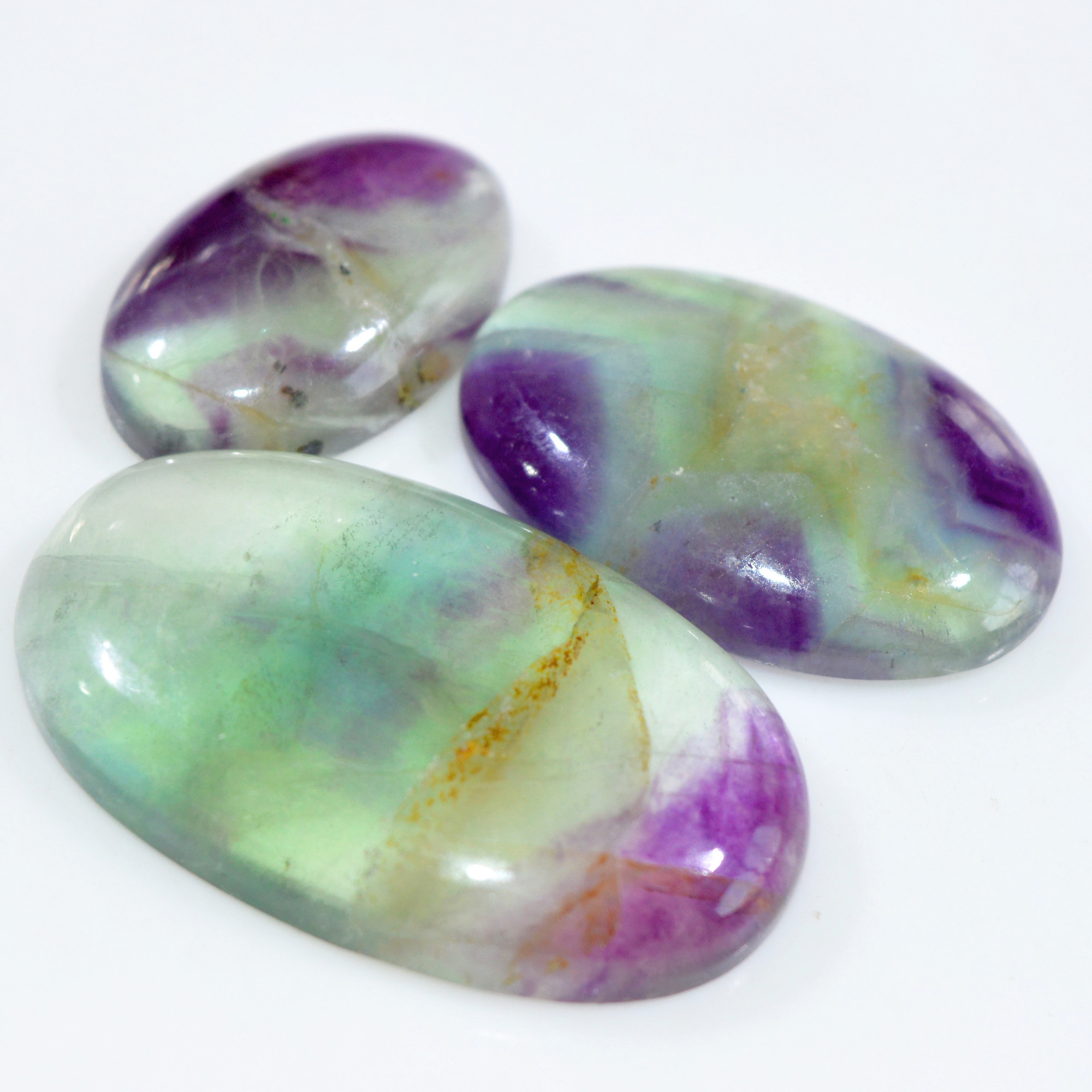 3 Pcs 240 Cts Natural Fluorite Cabochon Loose Gemstone Lot Healing Crystal For Jewelry Making Semi-Precious Gemstones 45x25 30x18mm 15217