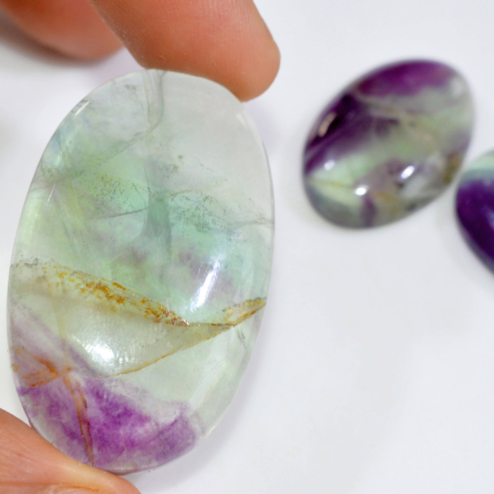 3 Pcs 240 Cts Natural Fluorite Cabochon Loose Gemstone Lot Healing Crystal For Jewelry Making Semi-Precious Gemstones 45x25 30x18mm 15217