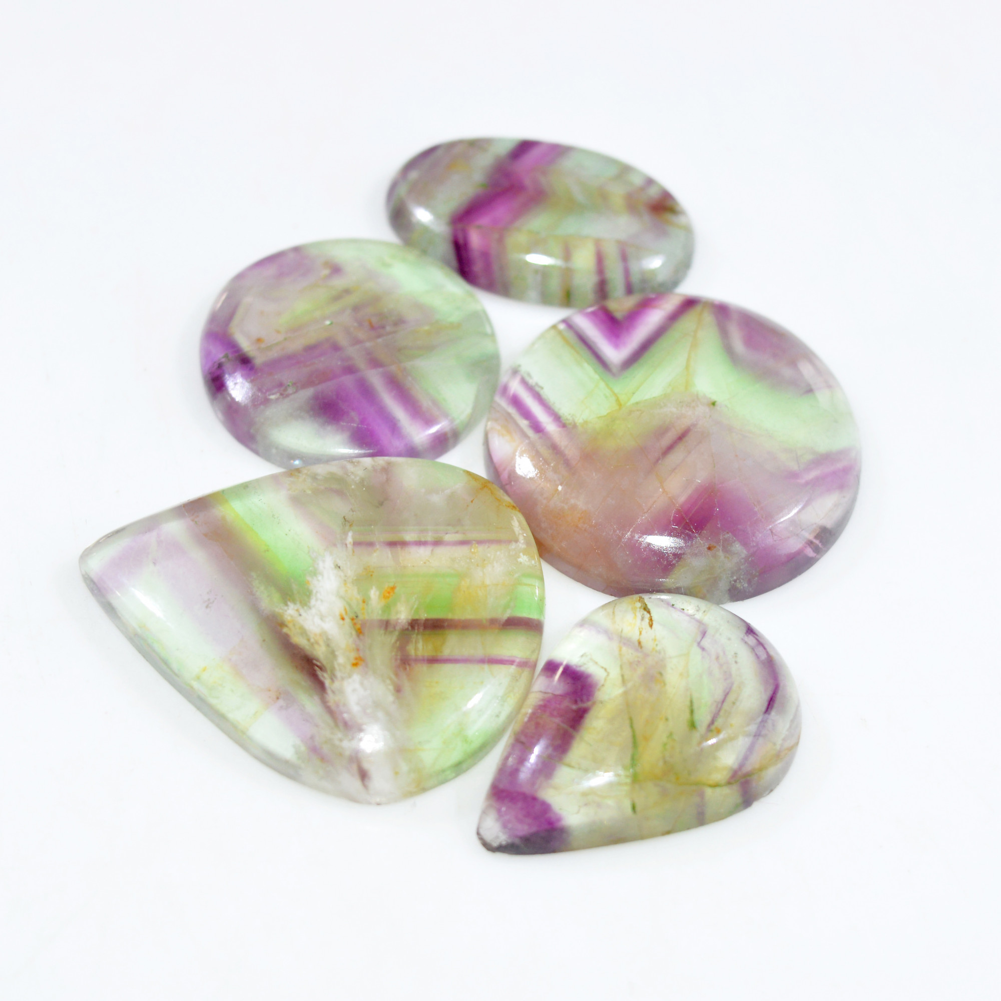 5 Pcs 262 Cts Natural Fluorite Cabochon Loose Gemstone Lot Healing Crystal For Jewelry Making Semi-Precious Gemstones 36x30 27x18mm 15219