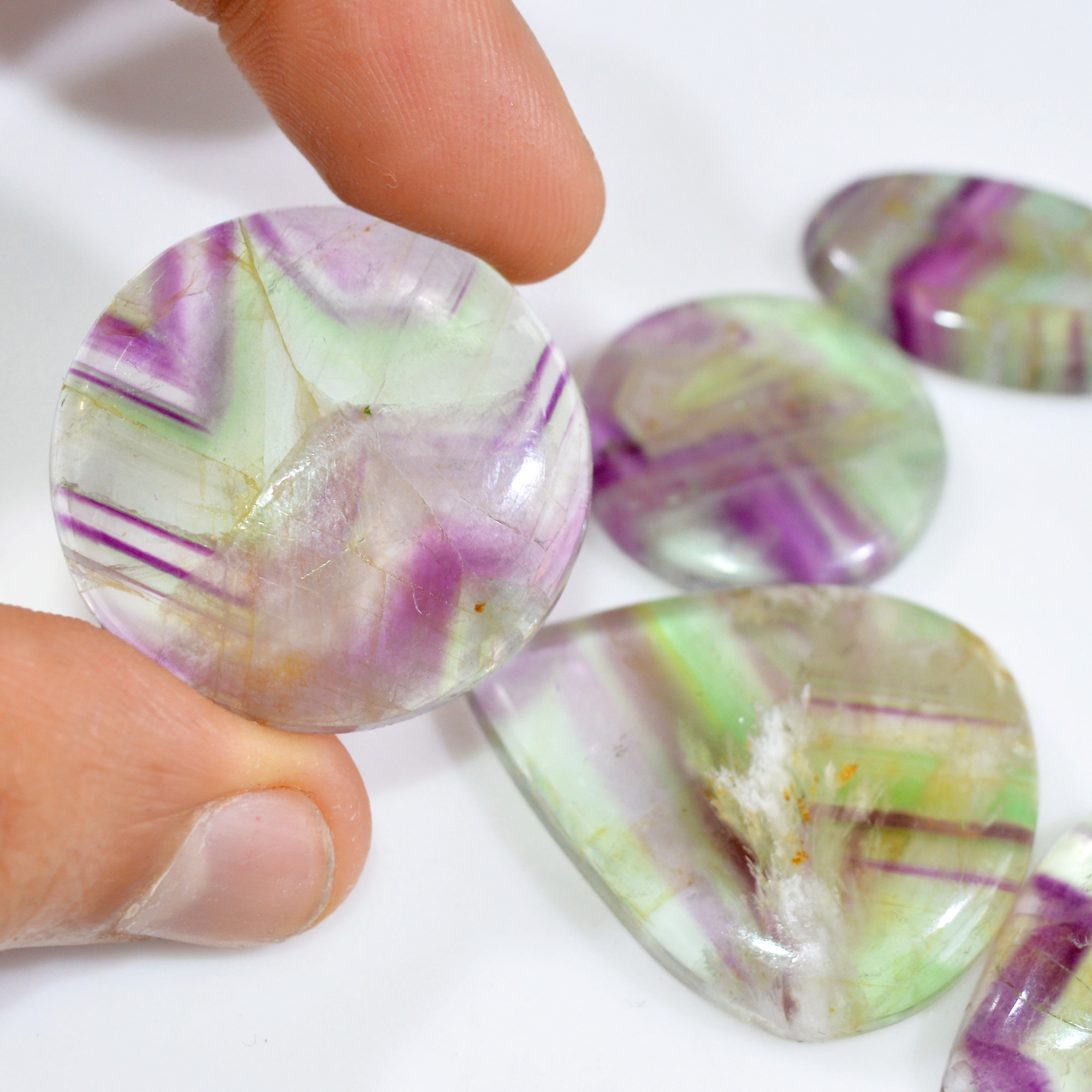 5 Pcs 262 Cts Natural Fluorite Cabochon Loose Gemstone Lot Healing Crystal For Jewelry Making Semi-Precious Gemstones 36x30 27x18mm 15219